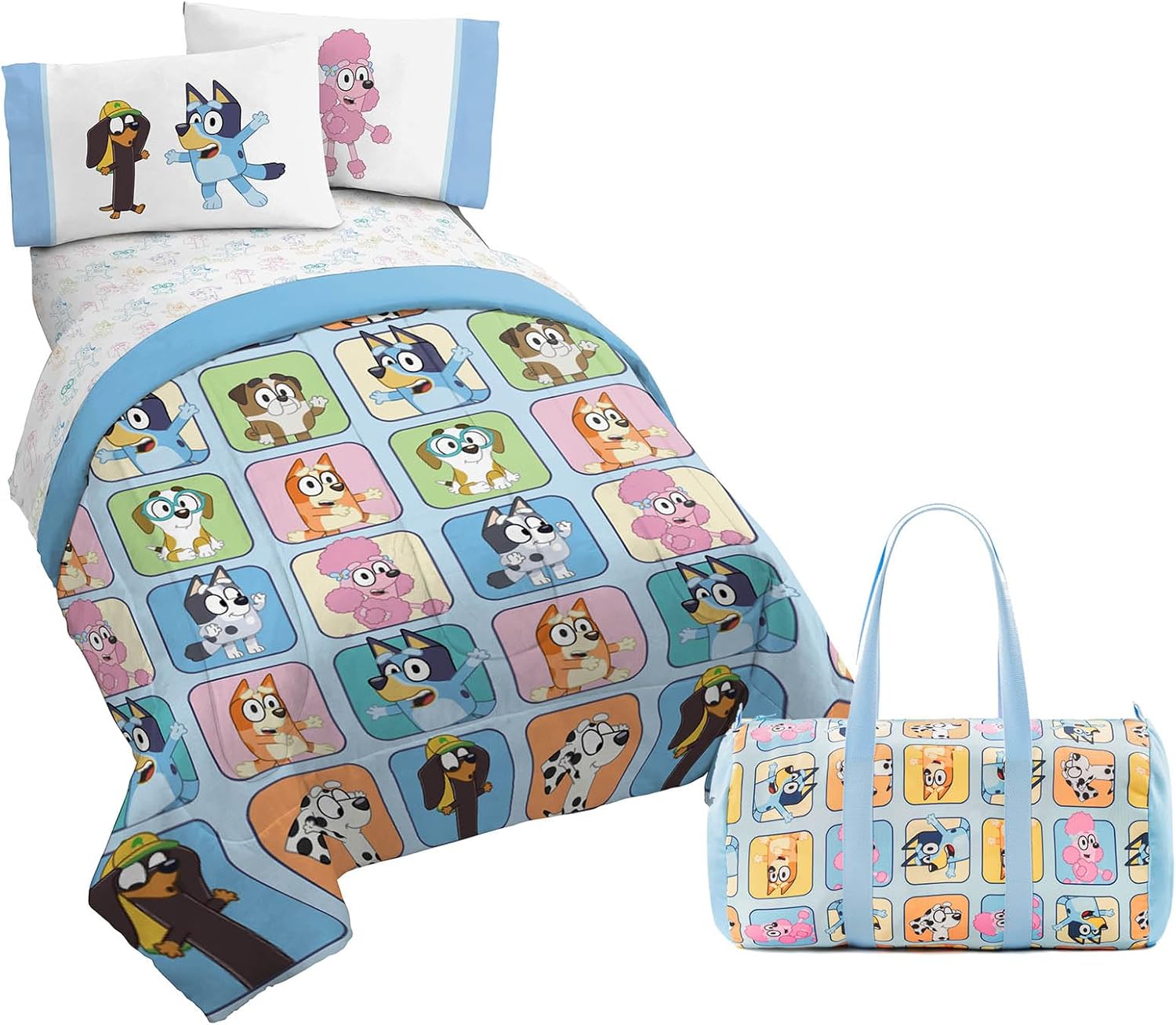 Jay Franco Bluey Comforter Set - 4 Piece Kids Bedding with Duffle Bag