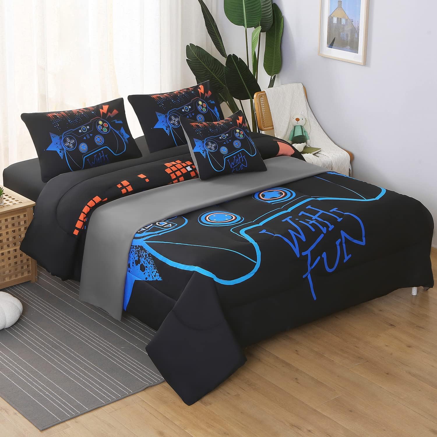 JQinHome Twin Gaming Comforter Set - 6 Piece Bed in a Bag