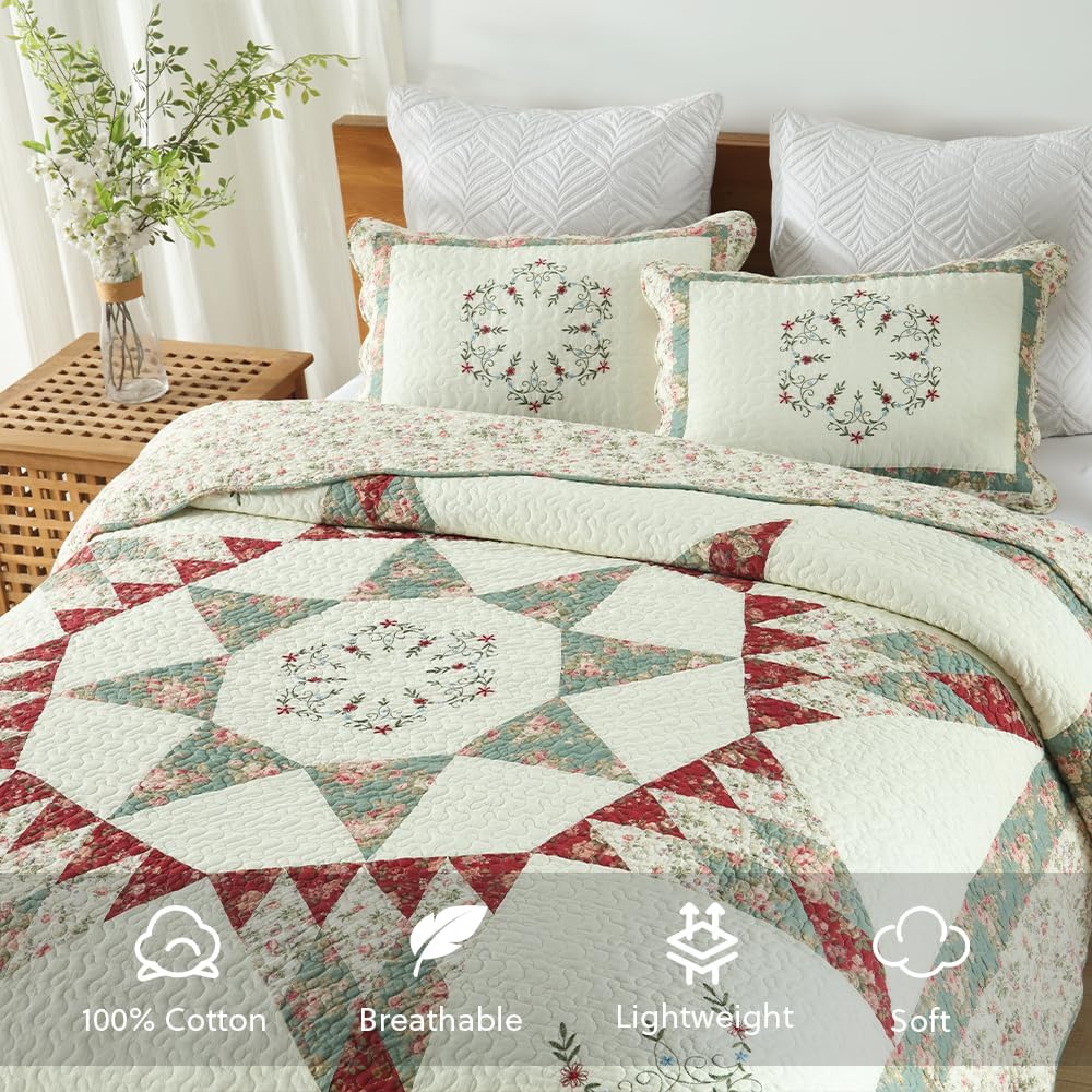 Cotton Bedspread Quilt Set 3 Pieces Reversible King Size