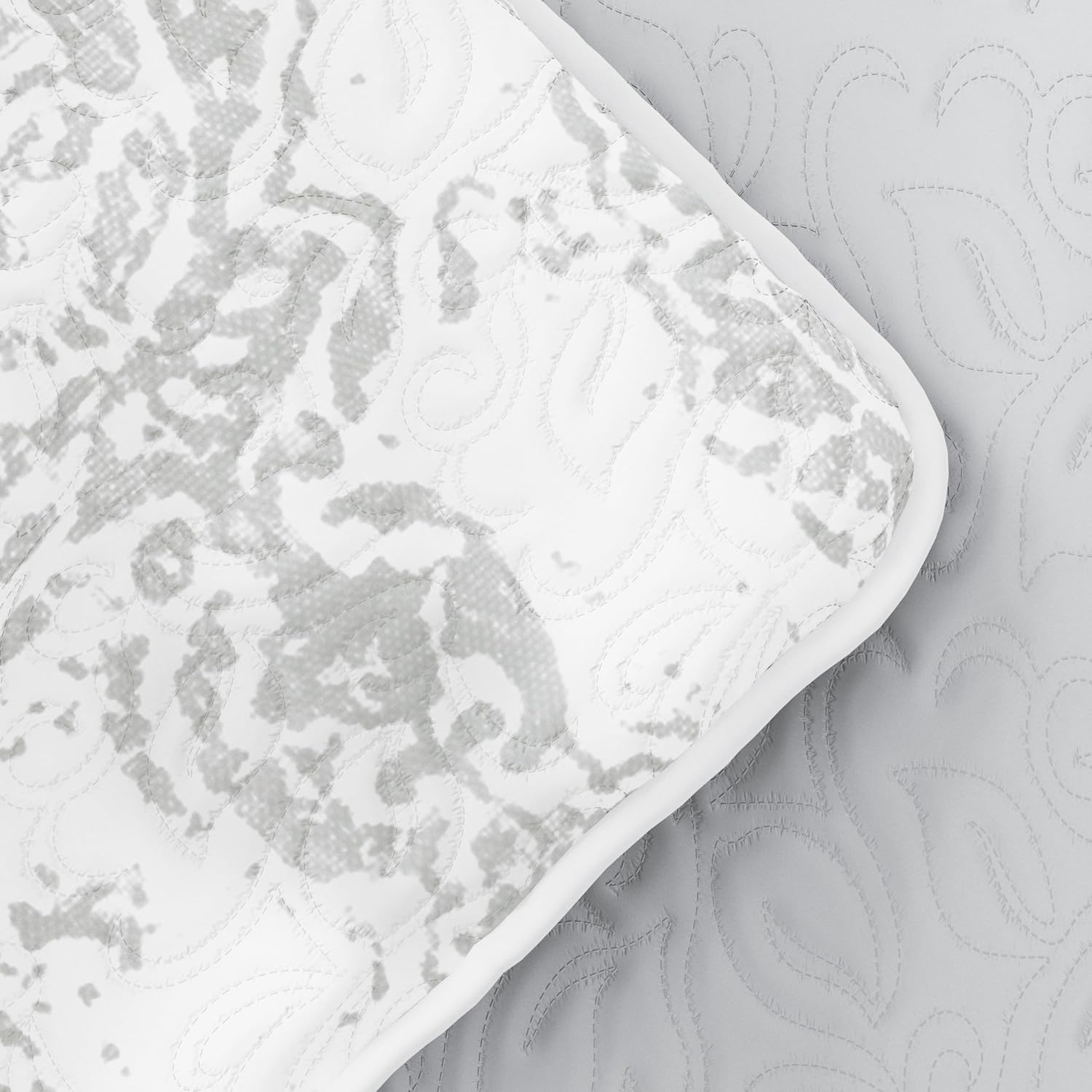Linen Market Patterned Reversible Microfiber Quilt Set - KingCal-King Light Gray