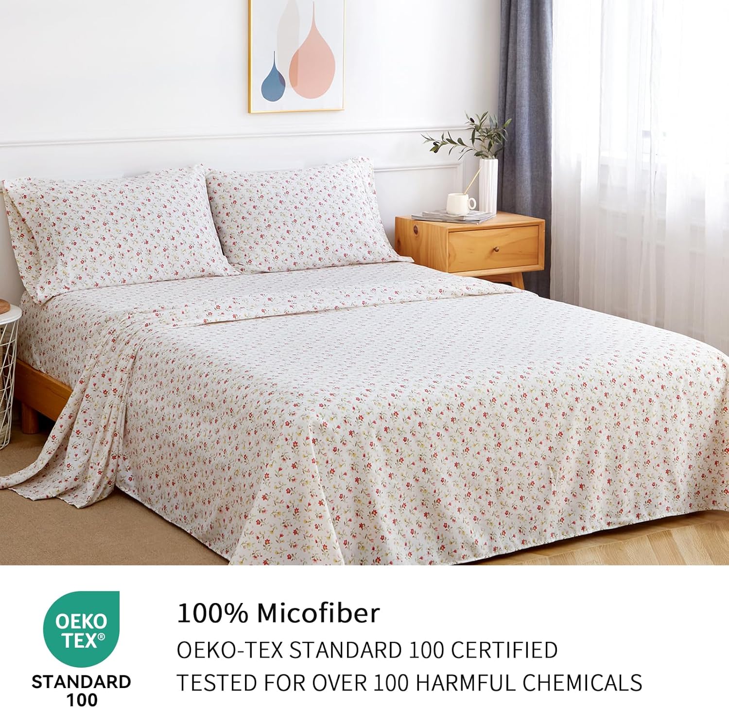 ILVOE California King Sheet Set 4 Piece Floral Microfiber