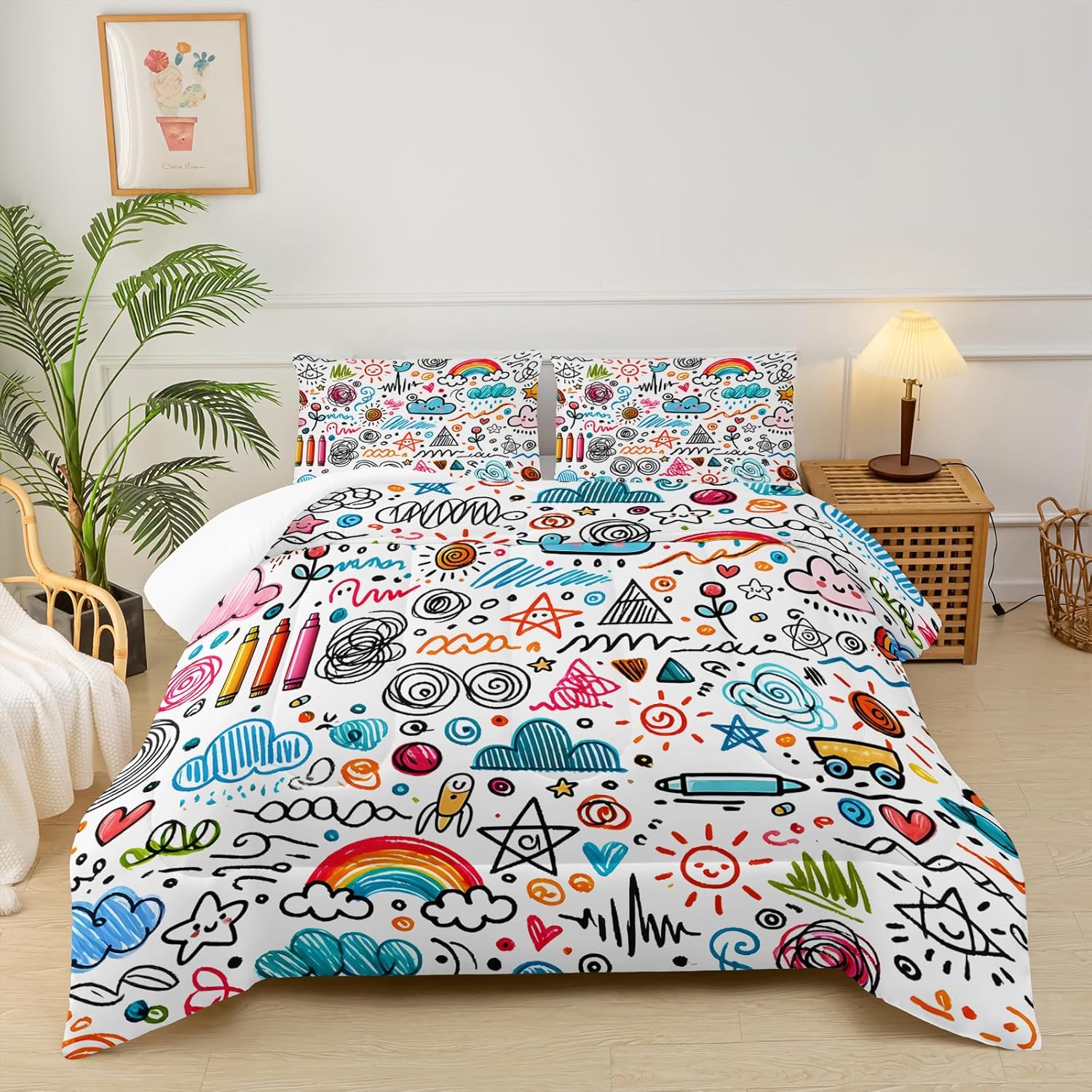 Kids Rainbow Comforter Set with Cartoon Design