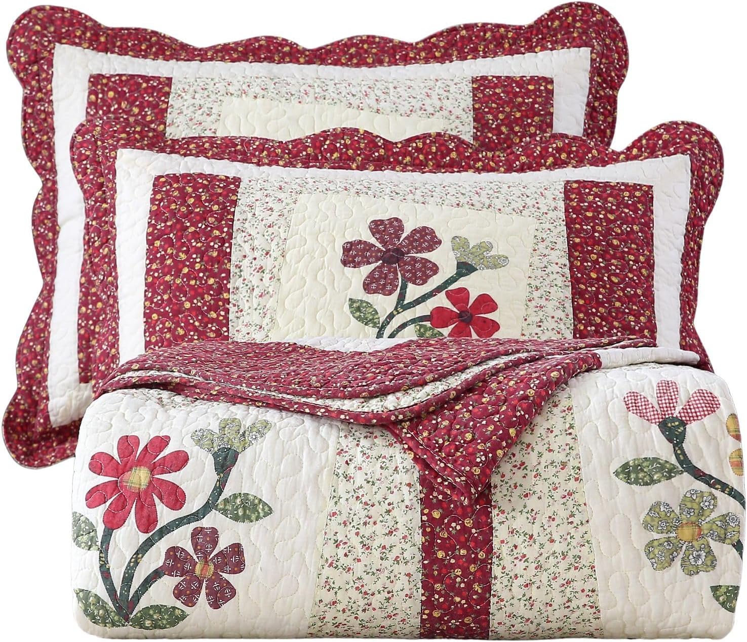 Vctops Christmas Red Quilt Set with 2 Pillow Shams
