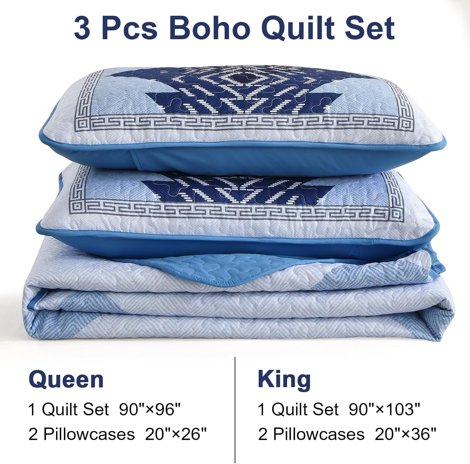 Dintszyayue Blue Boho Quilt Set Queen Size 3 Piece