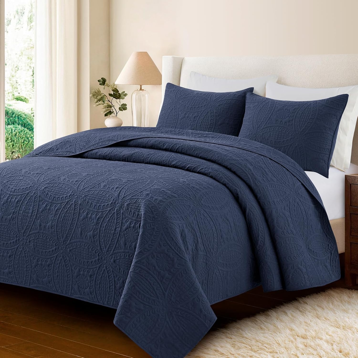 Safonory Quilt Set Queen Size - Navy 90x96