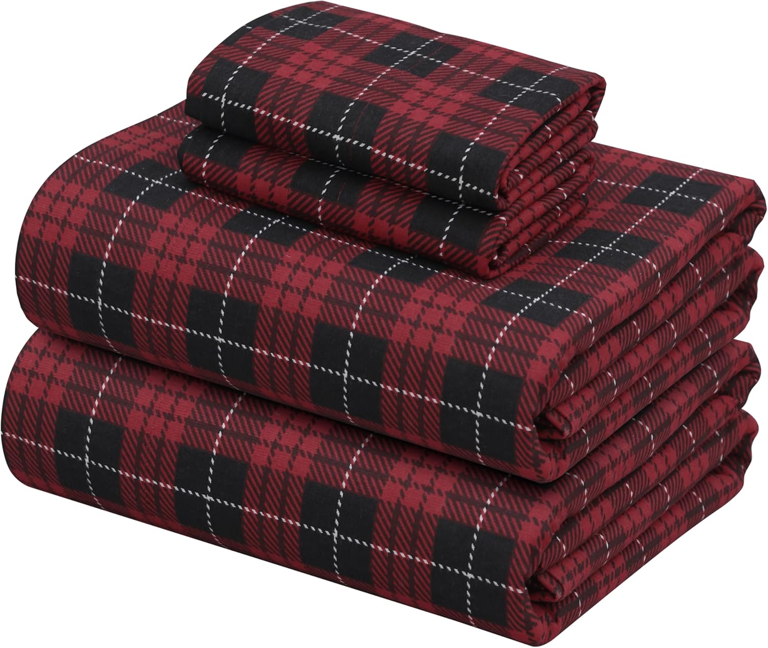 ZOYER Double Brushed Flannel Cal King Sheet Set - 4 Piece Red Buffalo Check