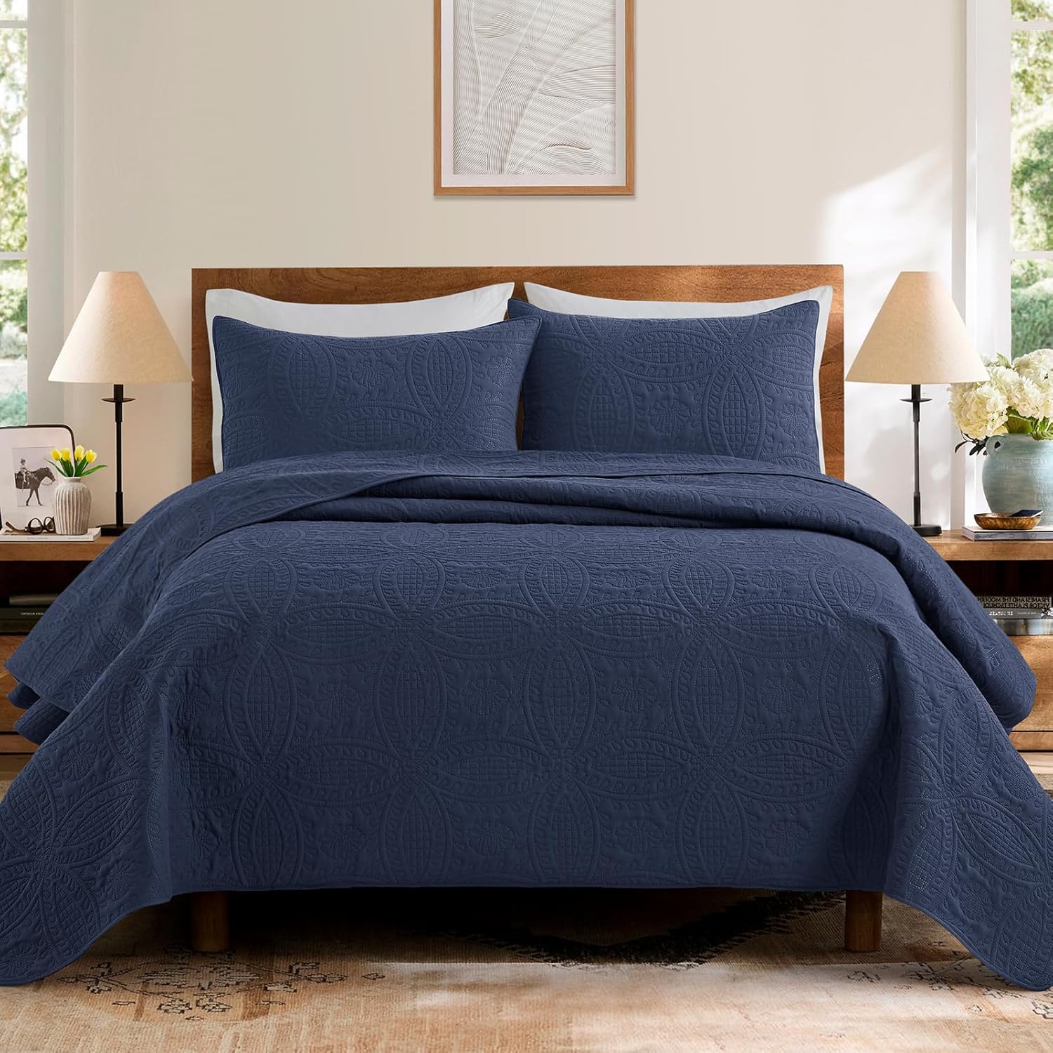 Safonory Quilt Set Queen Size - Navy 90x96
