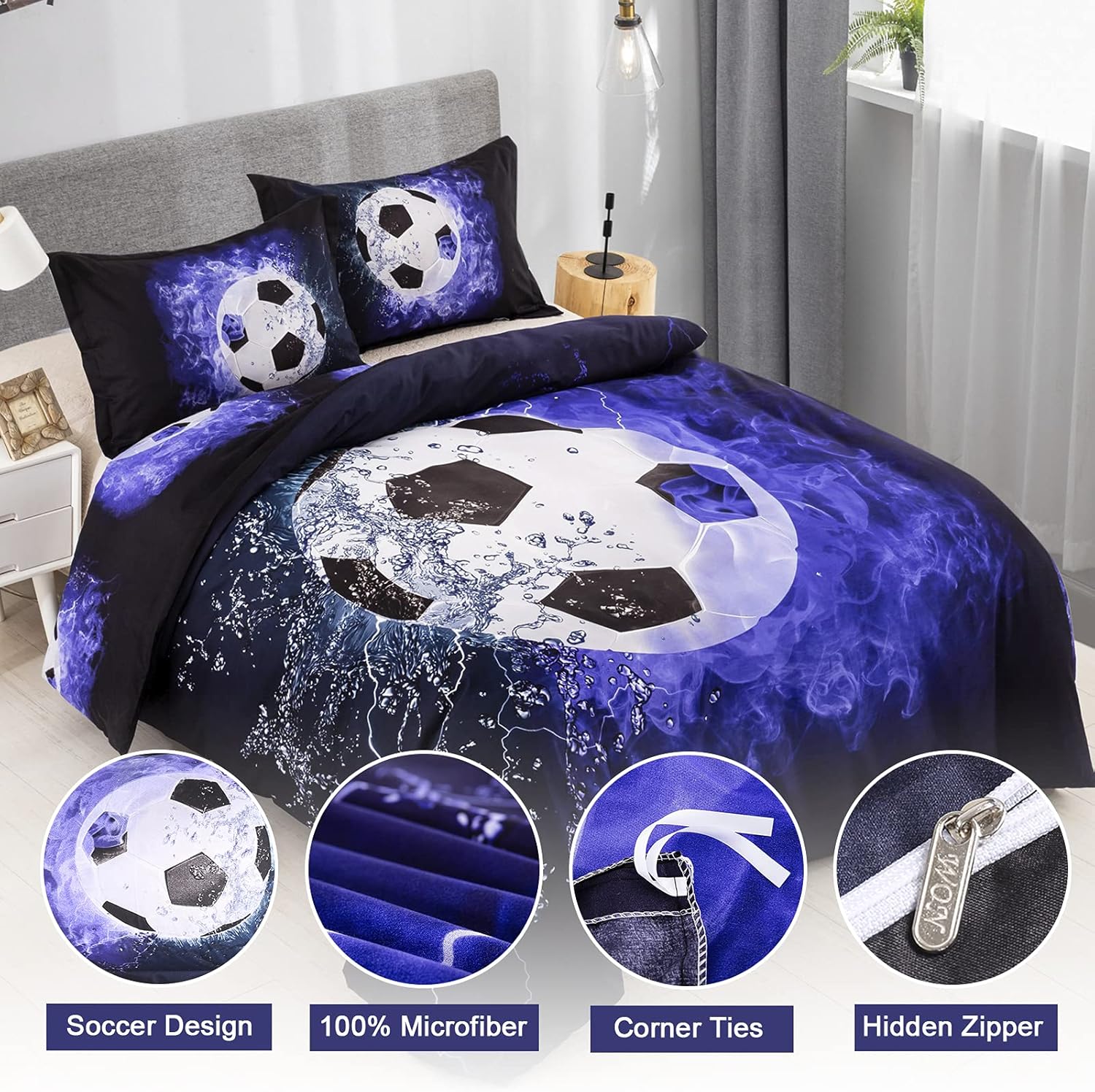 WONGS BEDDING 3D Soccer Duvet Set Twin Size
