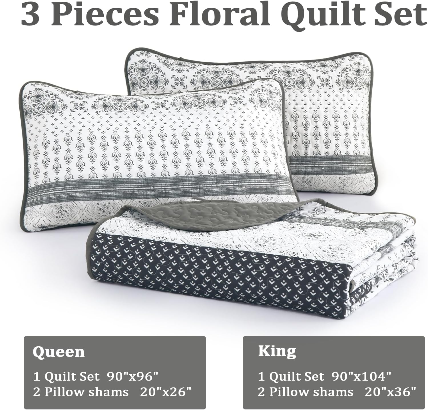 Dintszyayue Boho Quilt Set Queen Size Grey Striped