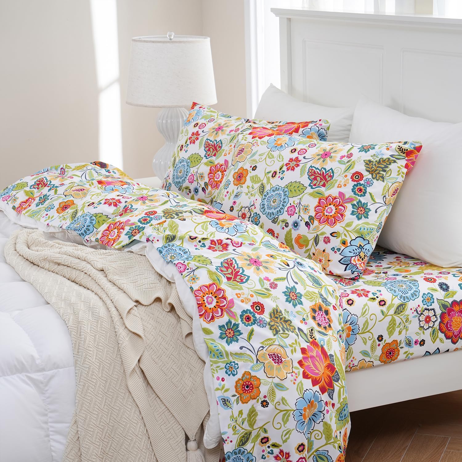 MEISHANG King Sheet Set - Floral Pattern Deep Pocket Ultra Soft