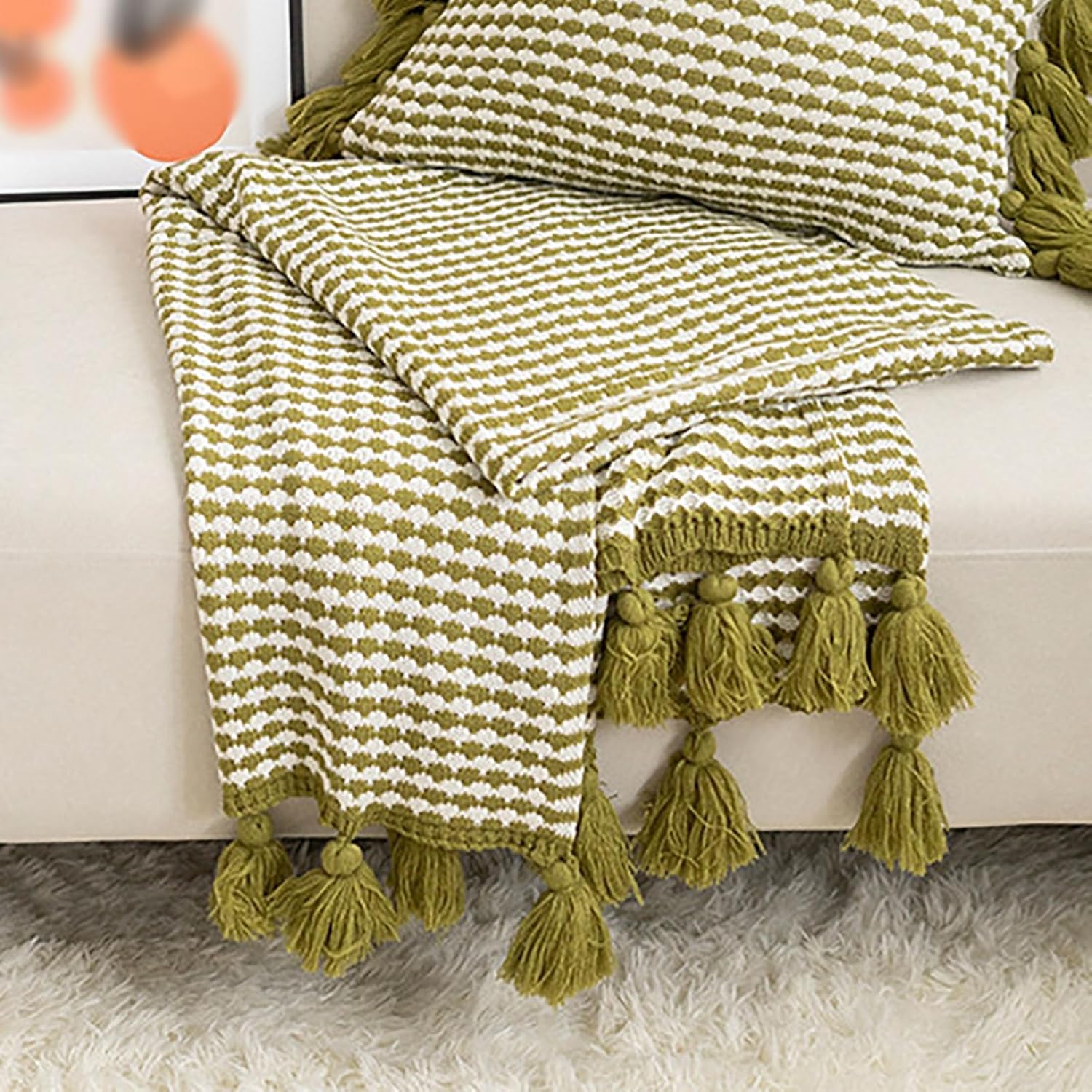 Knitted Bed Runner Scarf with Tassels 230x90cm Blue