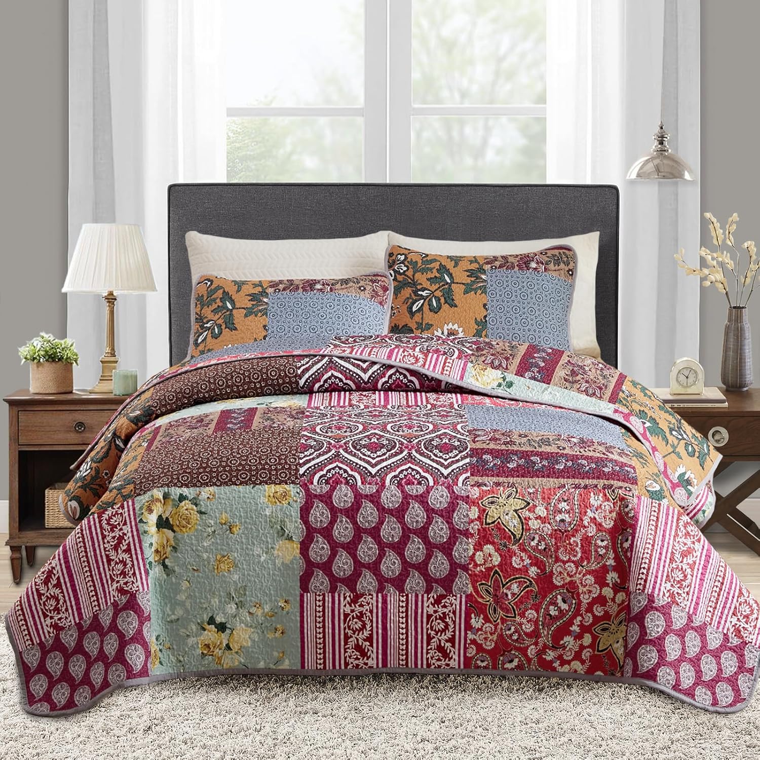 Flysheep 3-Piece Patchwork Quilt Set QueenFull Size
