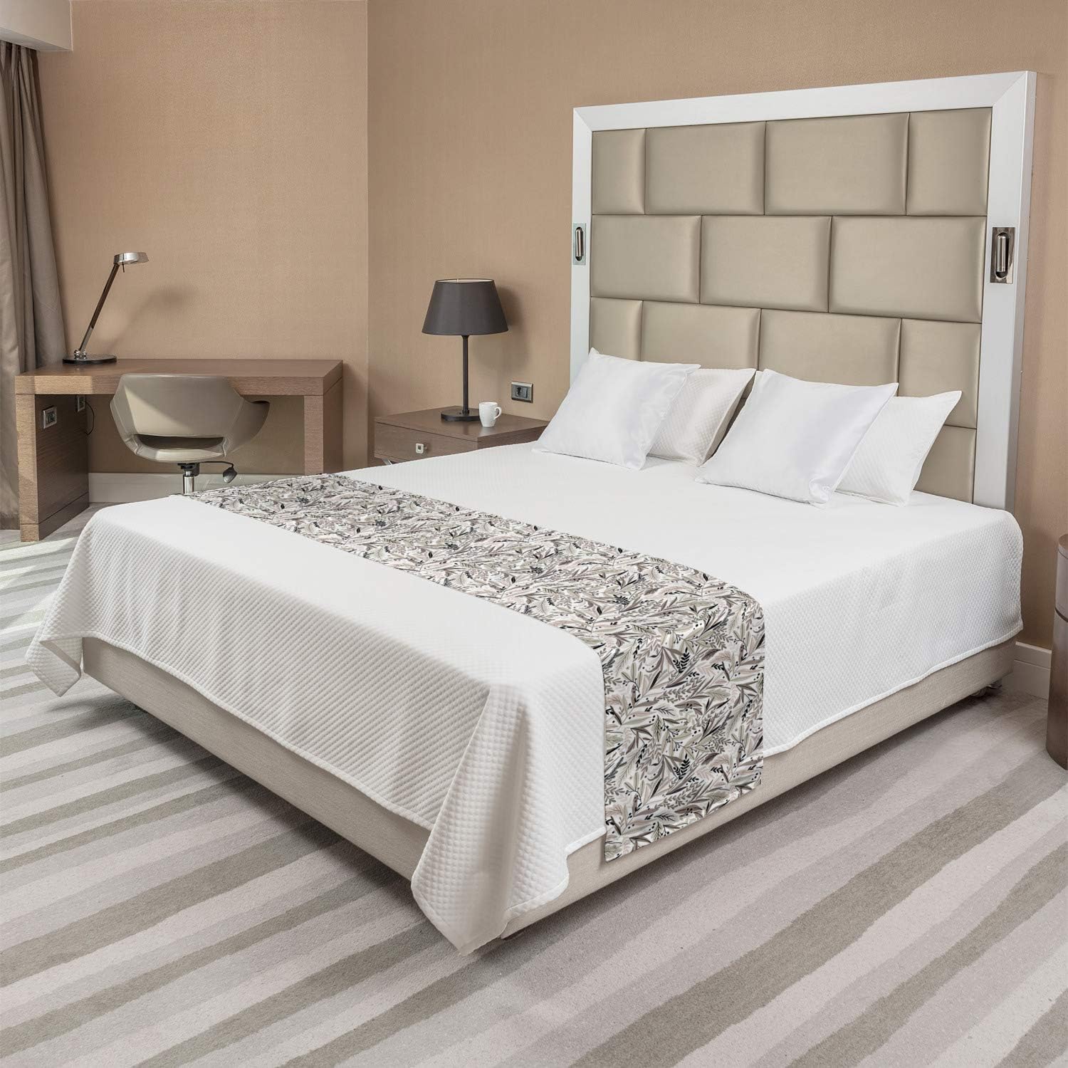 Ambesonne Forest Bed Runner 88x195 Inches Taupe White