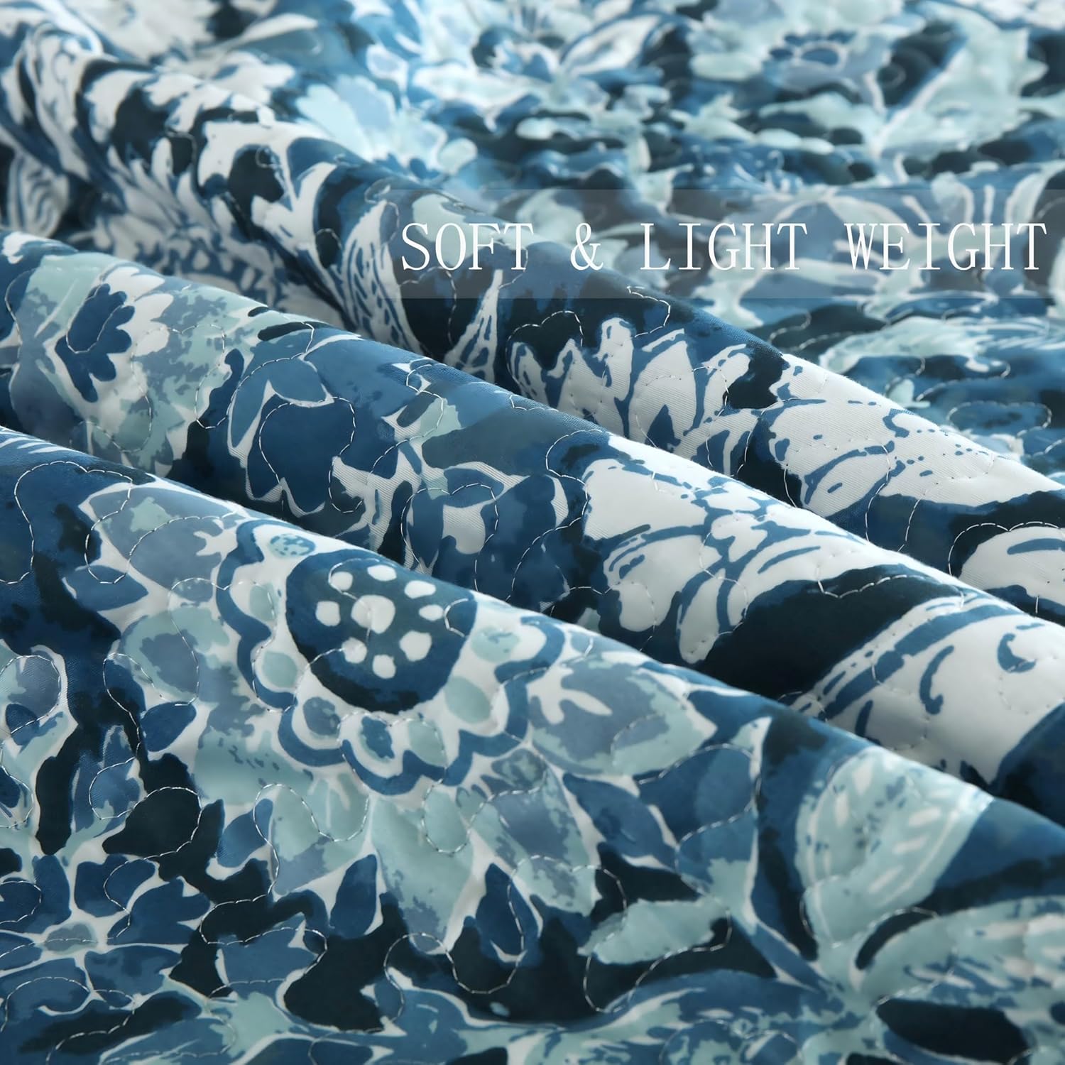 Boryard King Quilt Set Navy Blue Paisley Sunflower Print