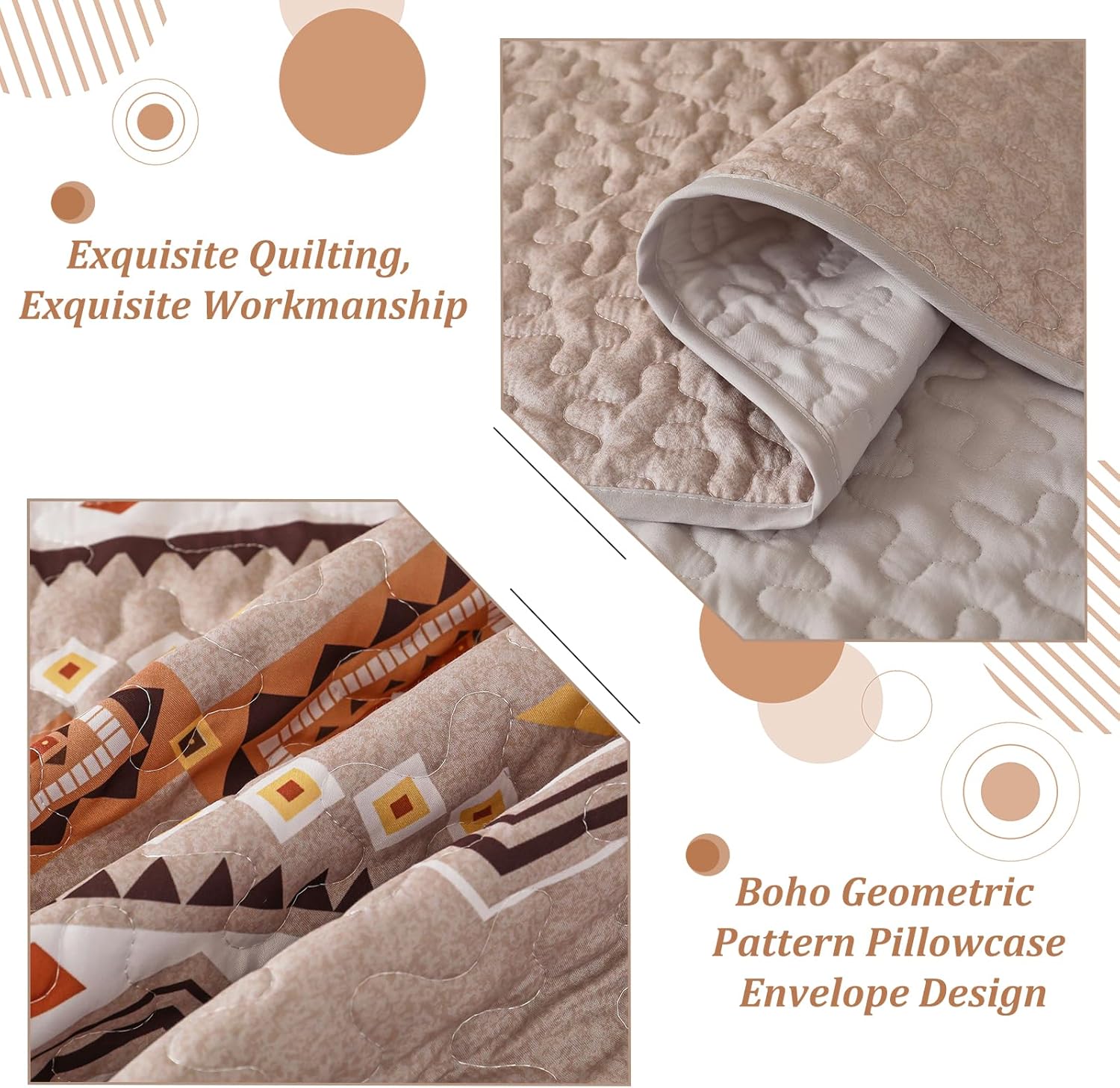 WONGS BEDDING Boho Beige Quilt Set Queen Size