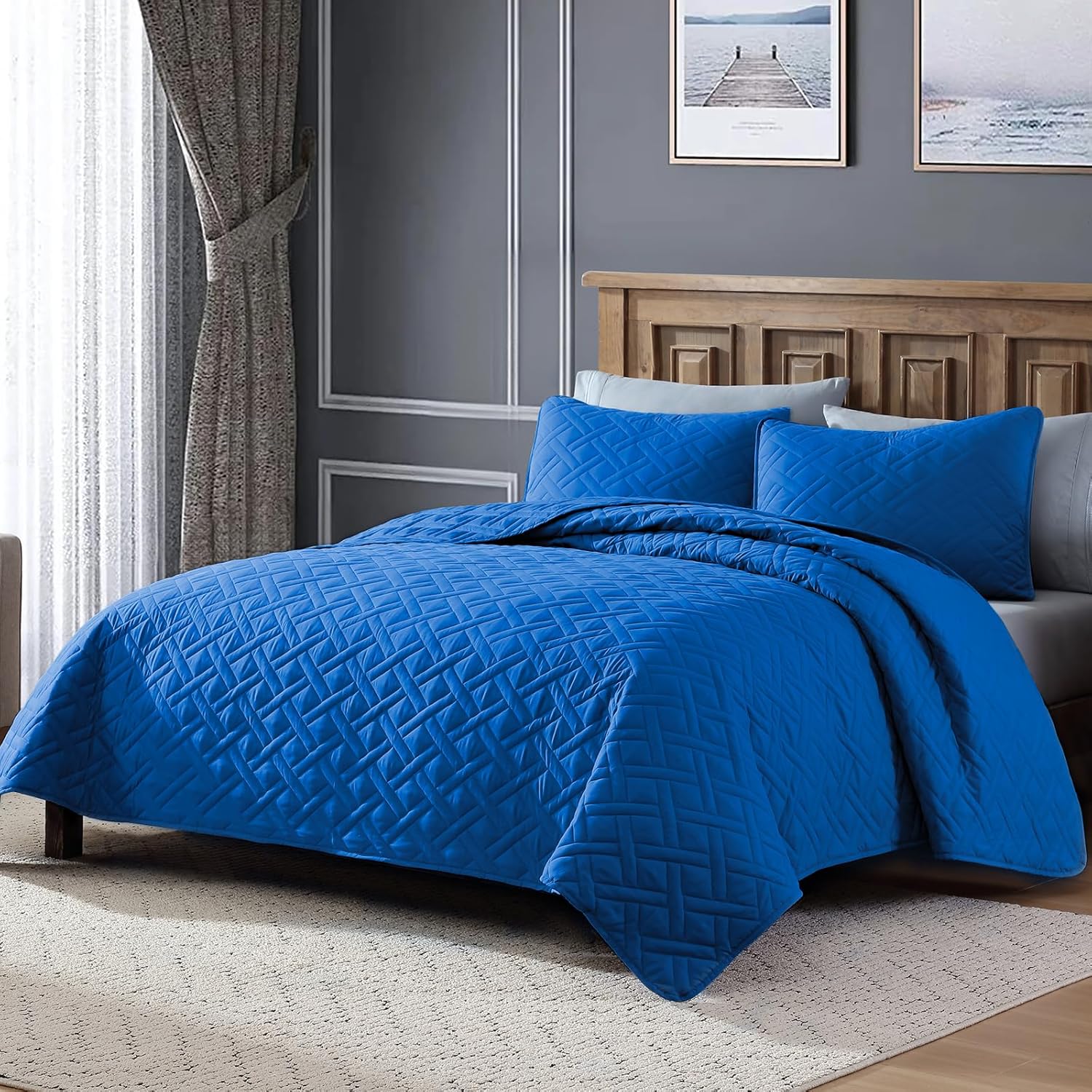 ClevaHome Queen Size Quilt Set with Diamond Pattern