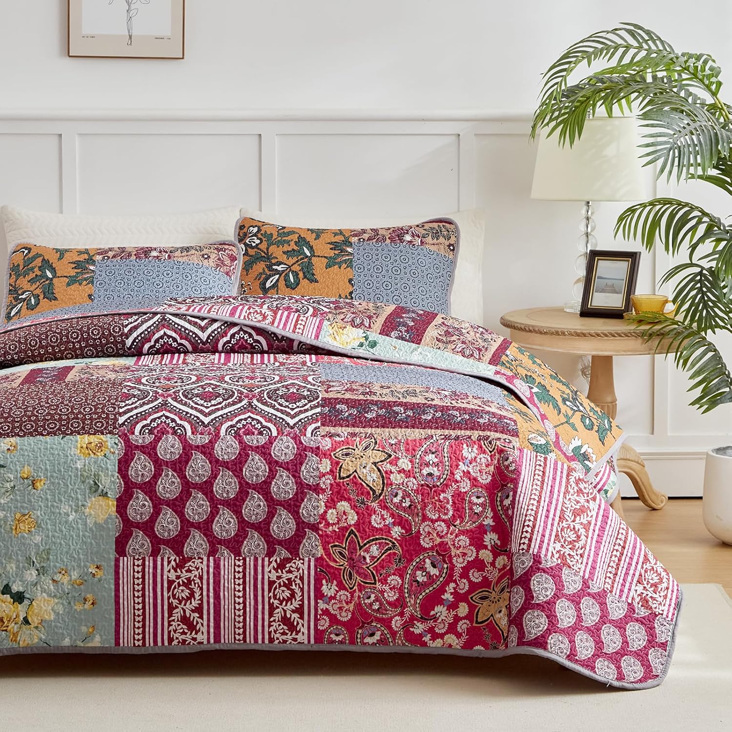Flysheep 3-Piece Patchwork Quilt Set QueenFull Size