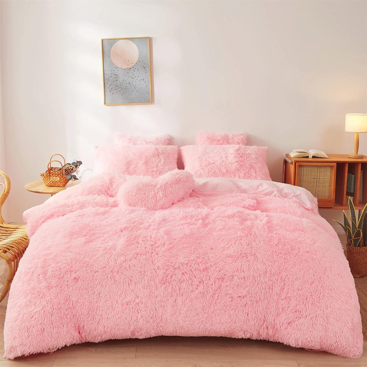 Fluffy Pink Comforter Set Twin - 2 Piece Plush Bedding