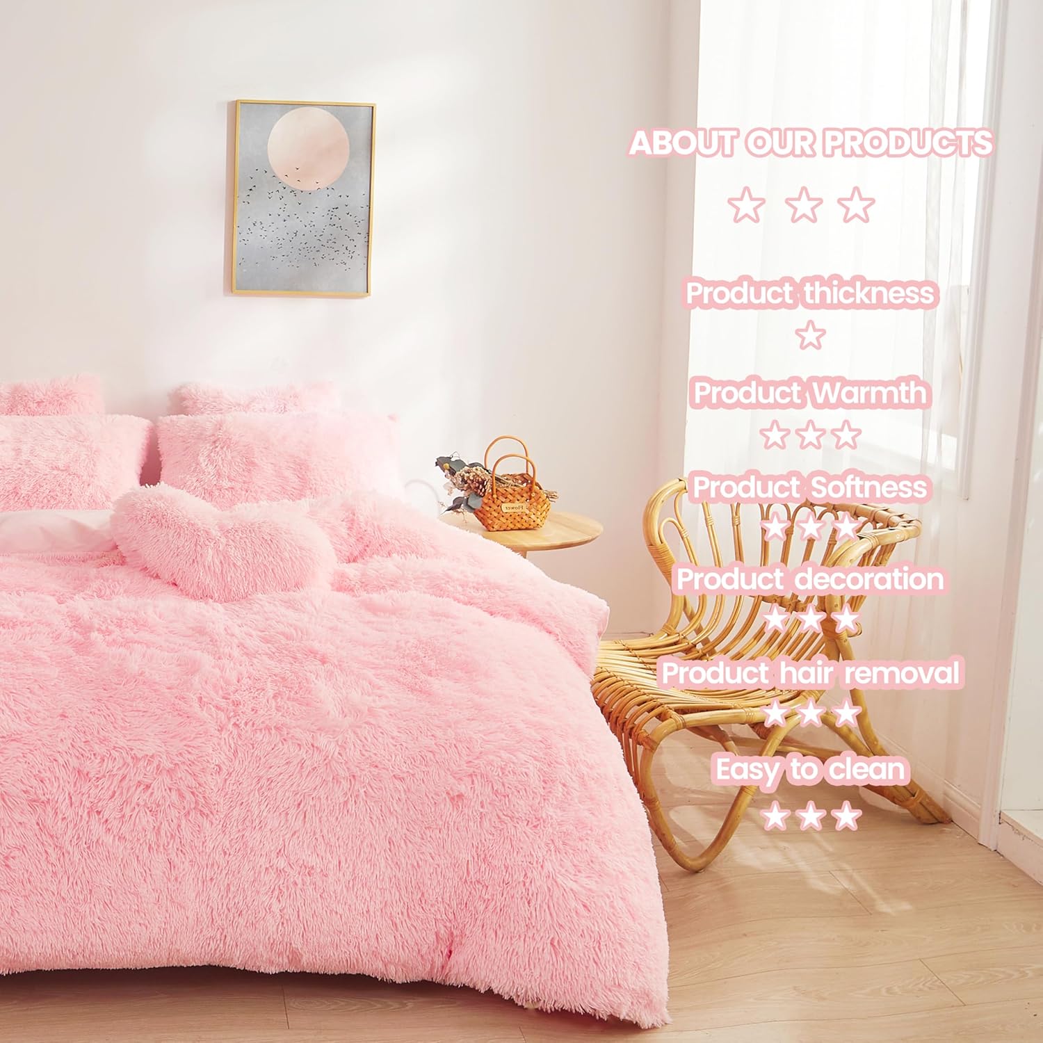 Fluffy Pink Comforter Set Twin - 2 Piece Plush Bedding