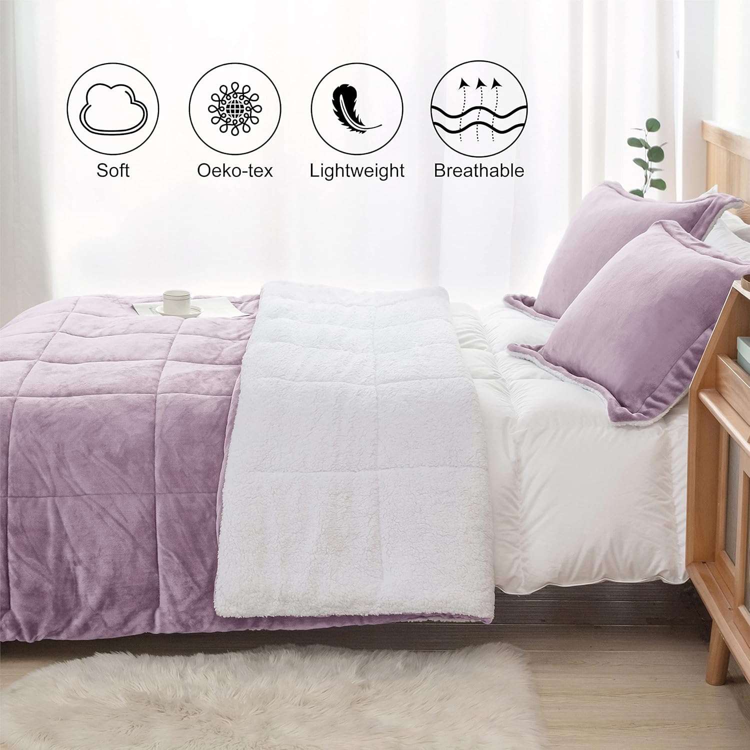 Seward Park Lavender Purple Sherpa Comforter Set Twin XL Size