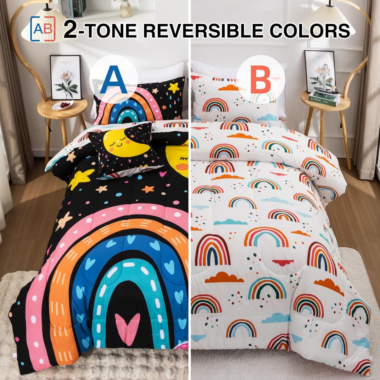 A Nice Night Cartoon Rainbow Comforter Set 6 Pcs Twin