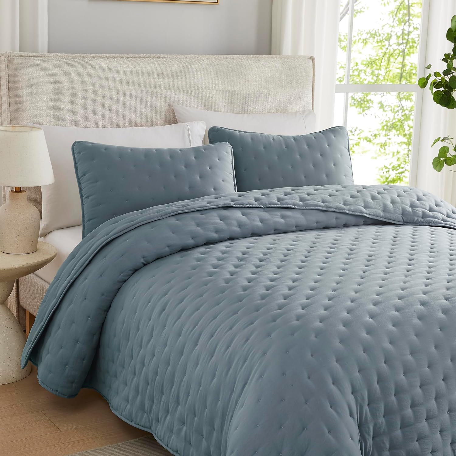 WDCOZY Blue Cloud Quilt Queen Set with Pillow Shams
