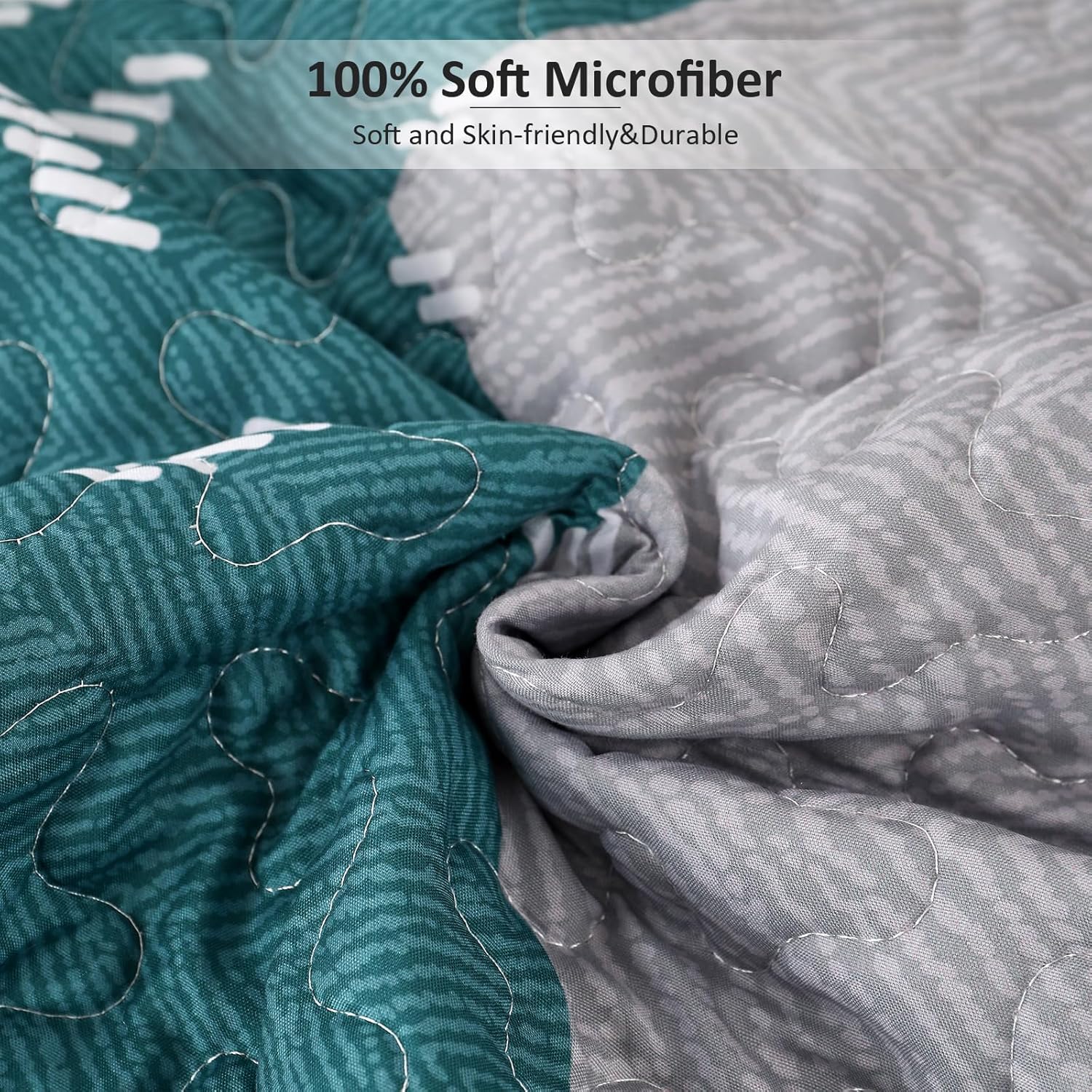 Dintszyayue Teal Boho Quilt Set 3 Pieces King Size