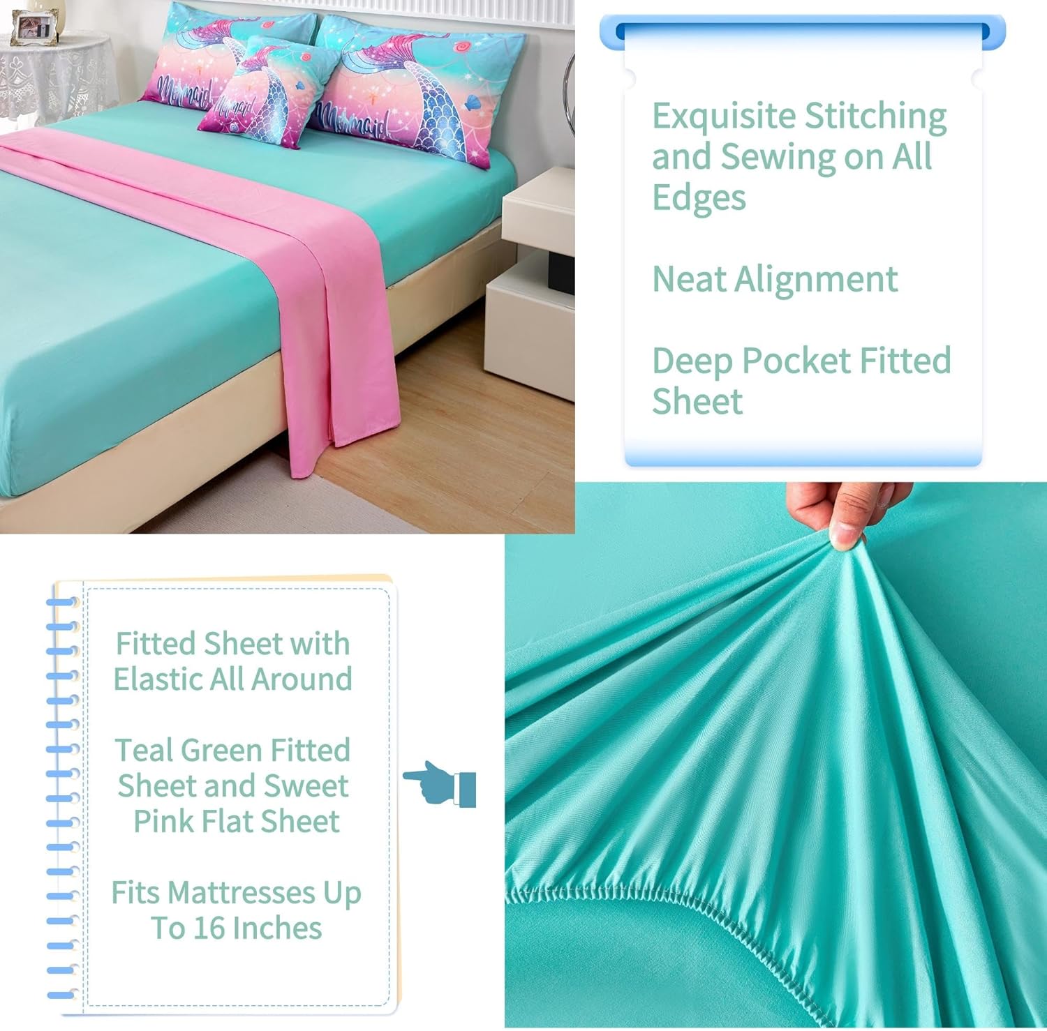 RYNGHIPY Mermaid 6Pcs Comforter Set Twin Size