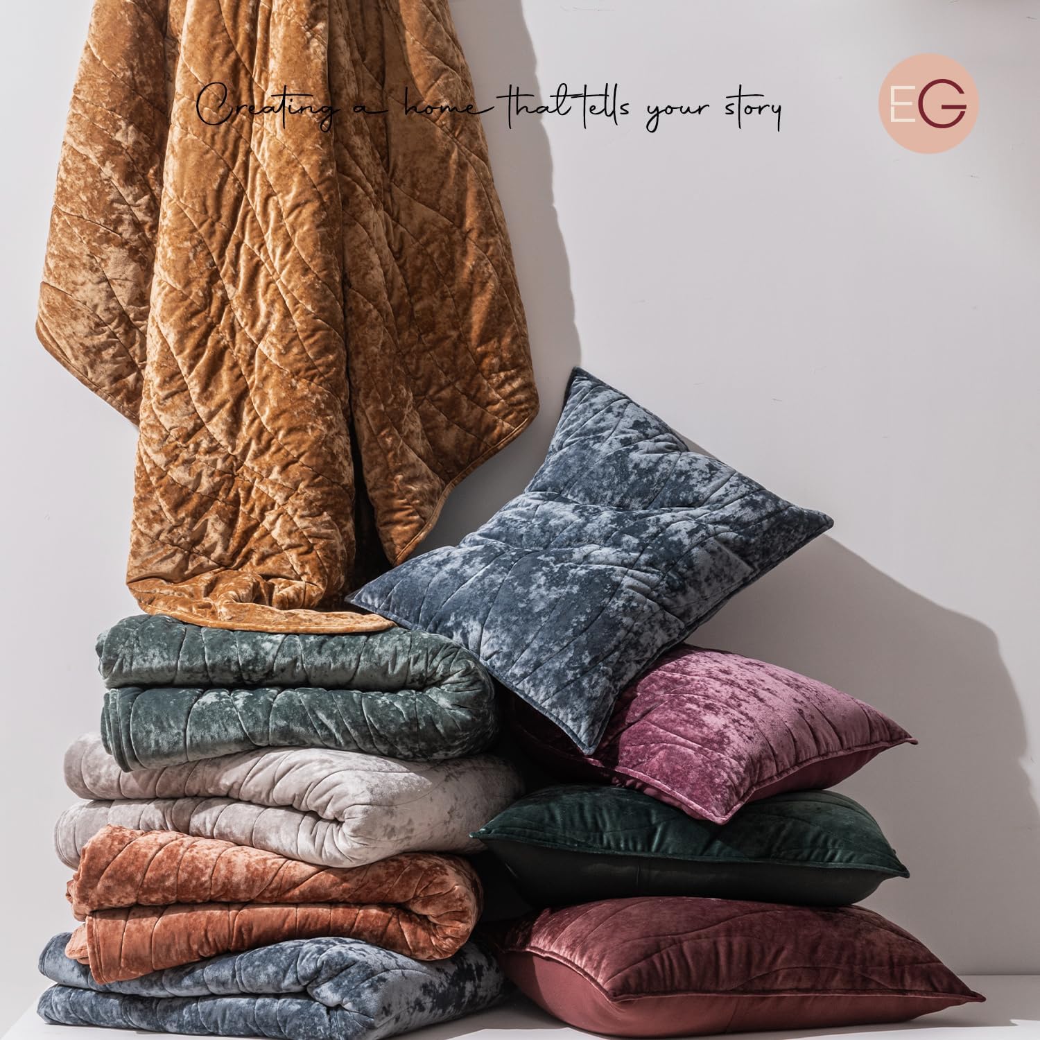 EVERGRACE Velvet Queen Quilt Set Stormy Blue