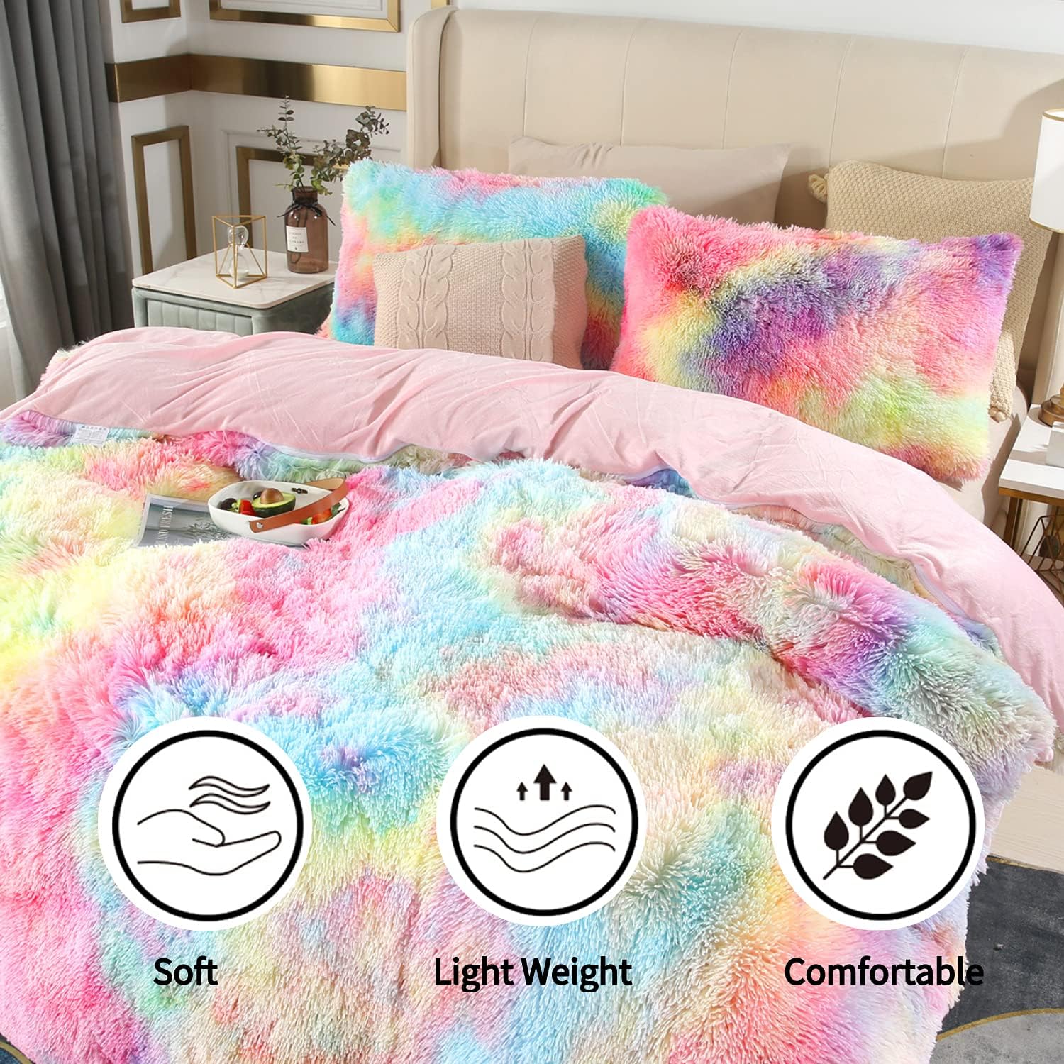 RYNGHIPY 3Pcs Rainbow Girls Duvet Cover Set Twin Size 1