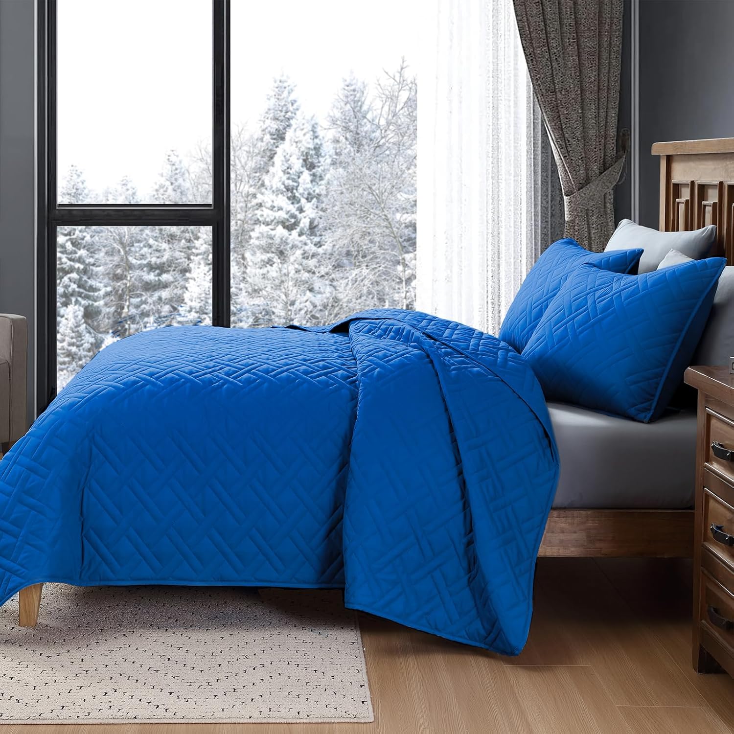 ClevaHome Queen Size Quilt Set with Diamond Pattern
