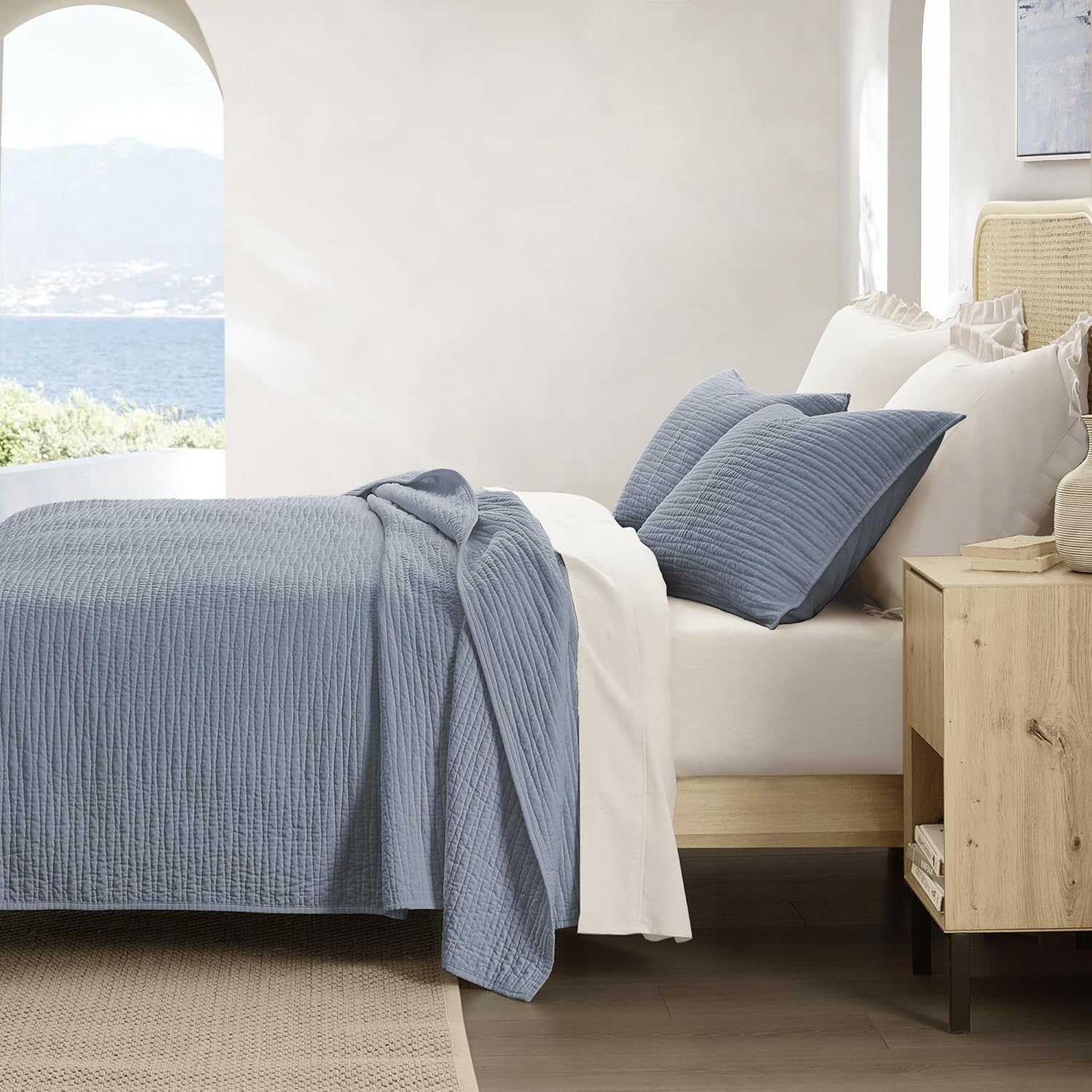 Wonderful Natural Linen-Cotton Wave Stitched Queen Quilt