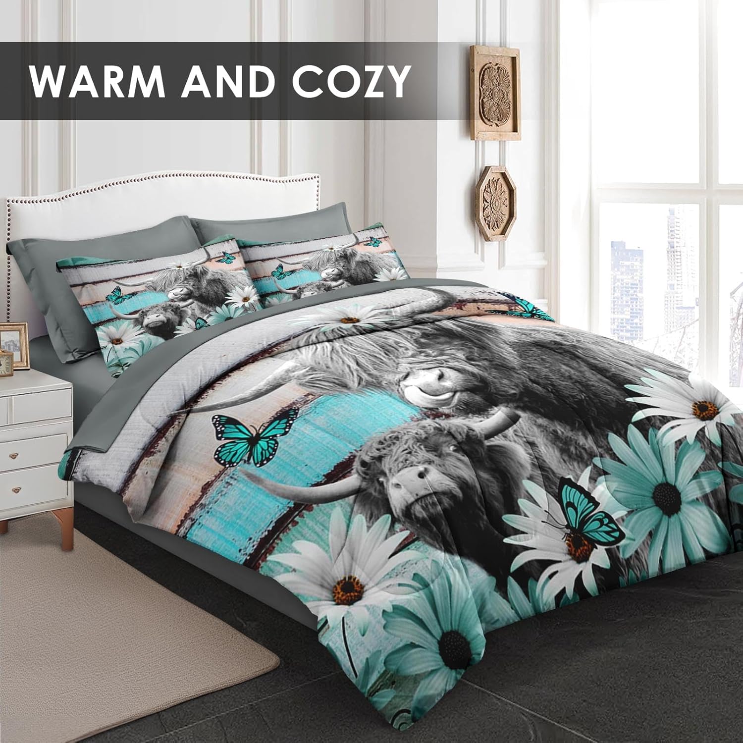 Pamnest Comforter Set King Size with Daisy Pattern