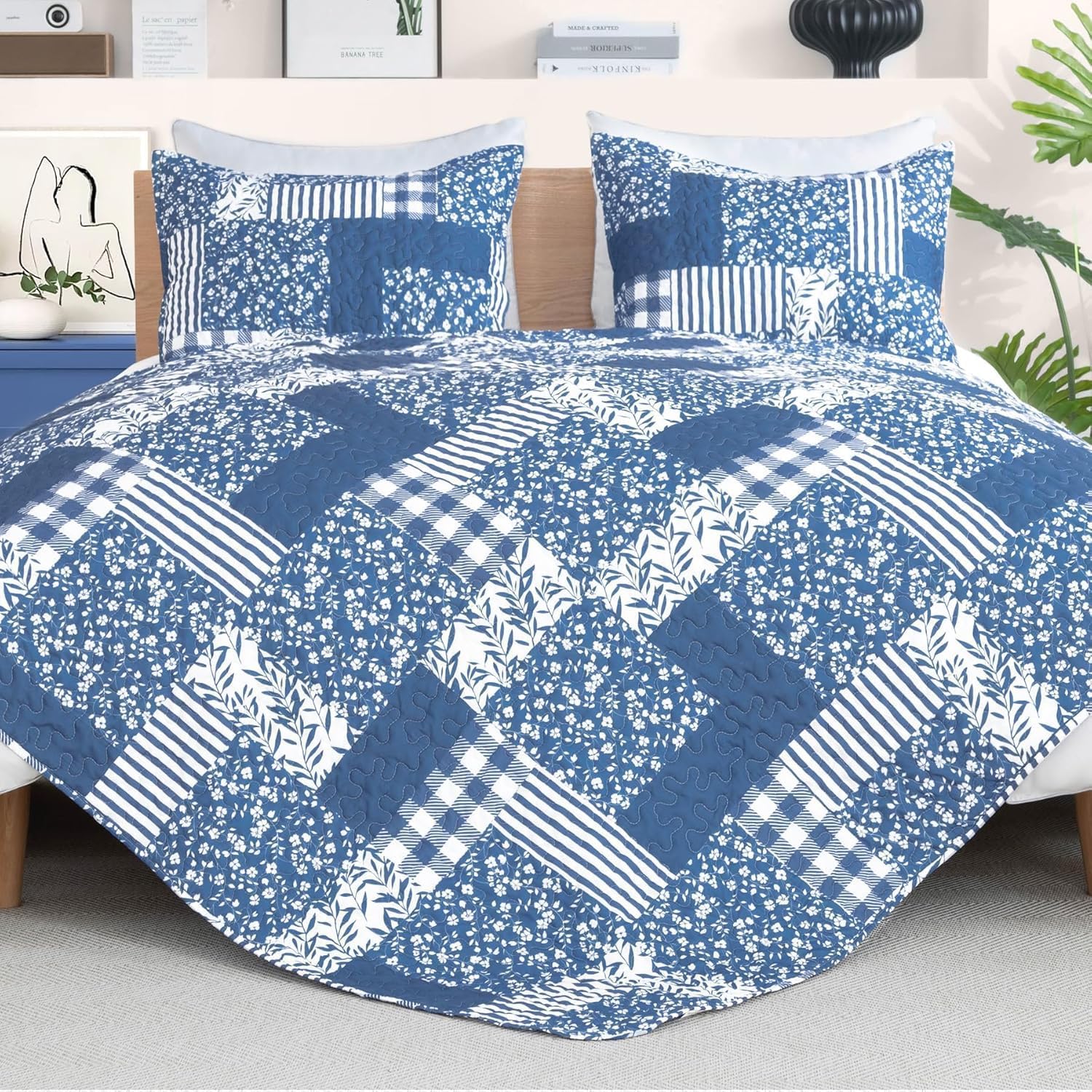 ROMROL King Size Floral Quilt Bedding Set 3 Piece