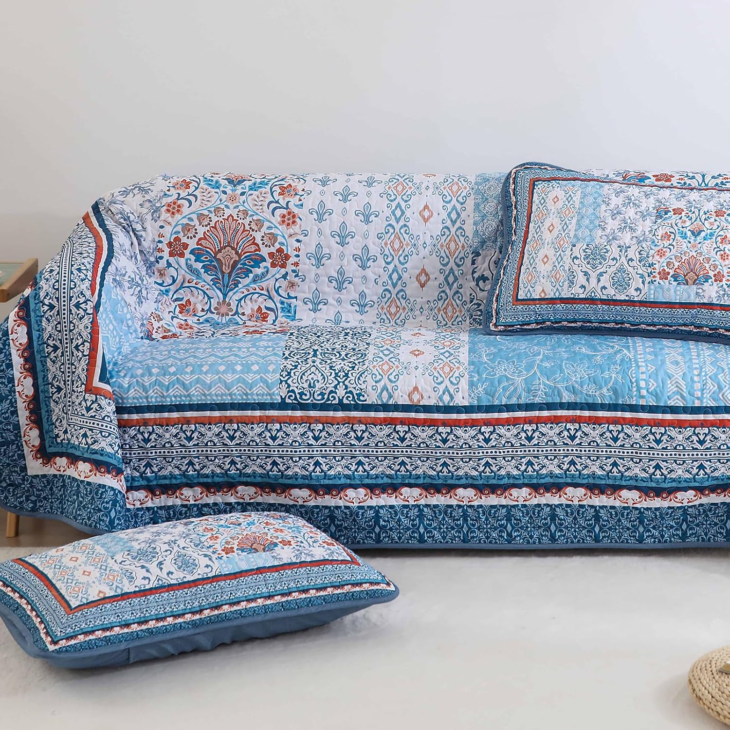 Wongs Bedding Blue Quilt Set Queen Size Bohemian