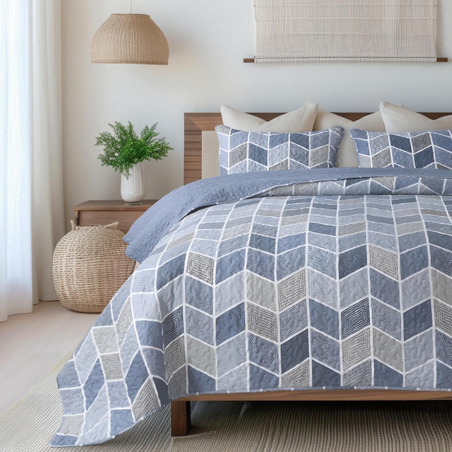 SLPR Blue Gray Chevron Quilt Set Twin