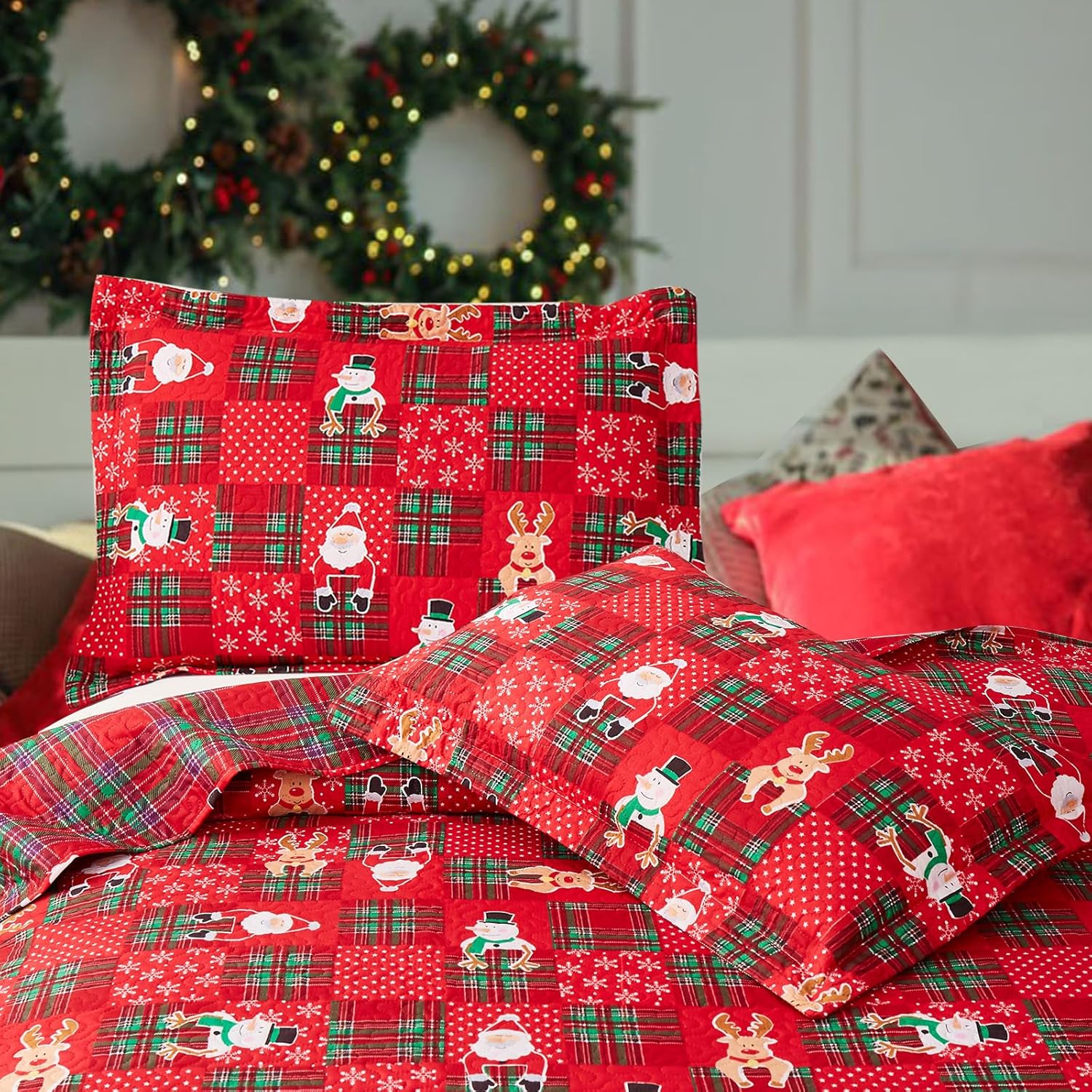 CHESITY 3-Piece Christmas Quilt Set King Size