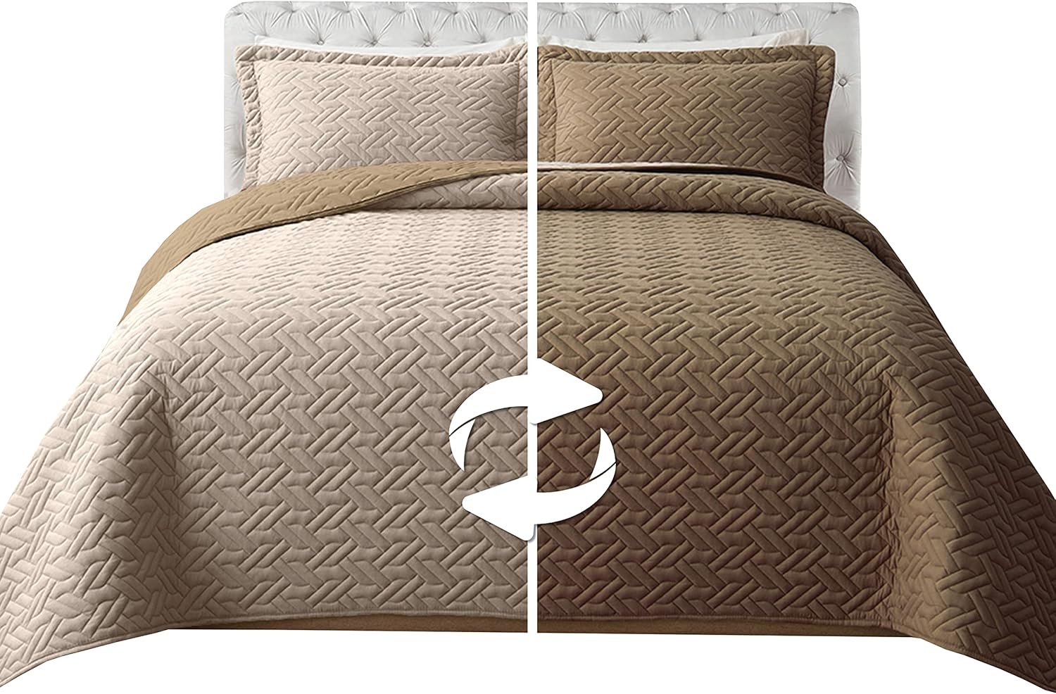 Elegant Comfort Reversible Quilt Set - 3 Piece Twin XL TaupeCream