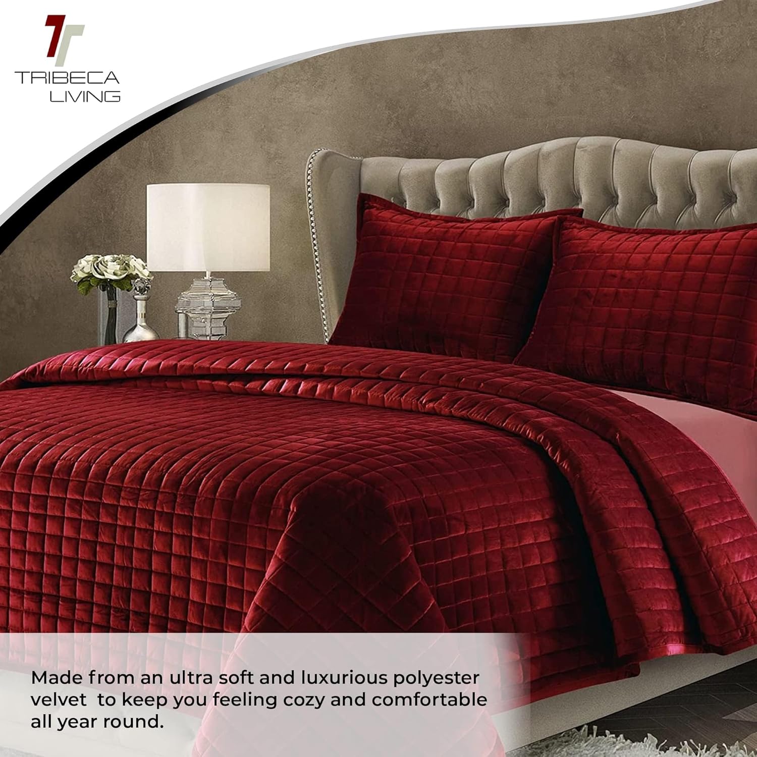 Tribeca Living Luxury Velvet Quilt Set Queen