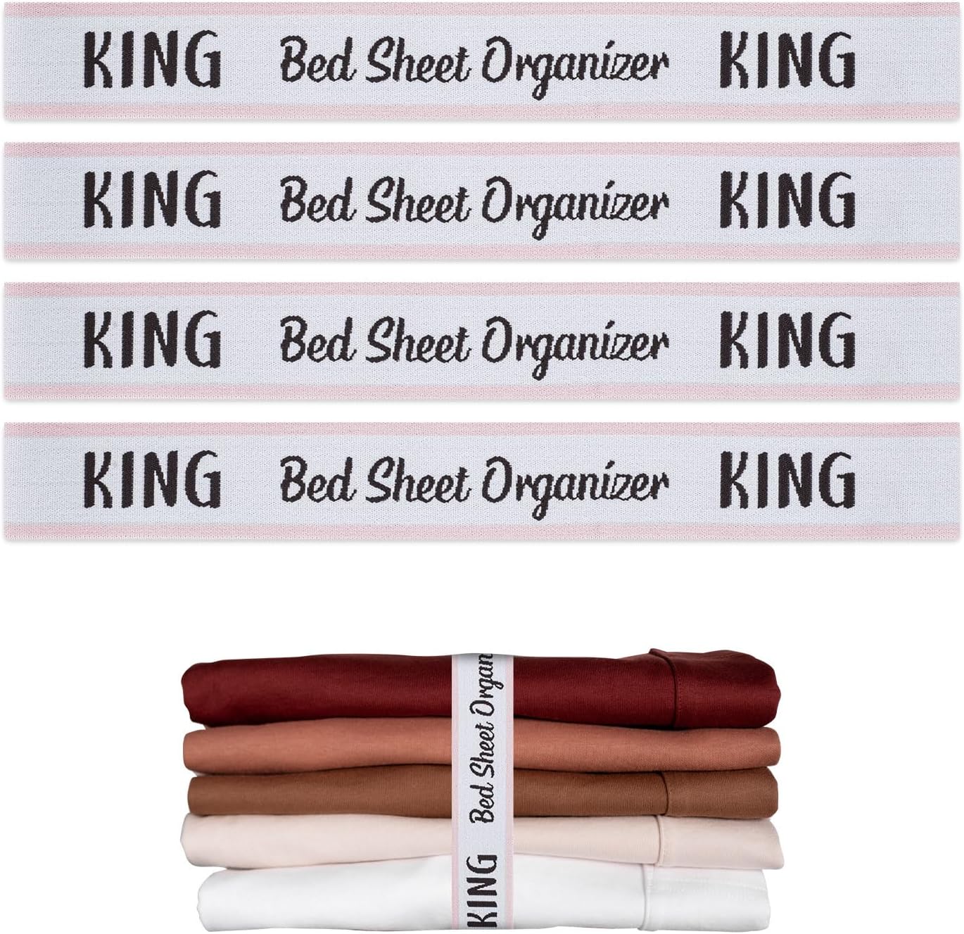 4PCS Bed Sheet Organizer Bands - King Bedding Straps for Closet