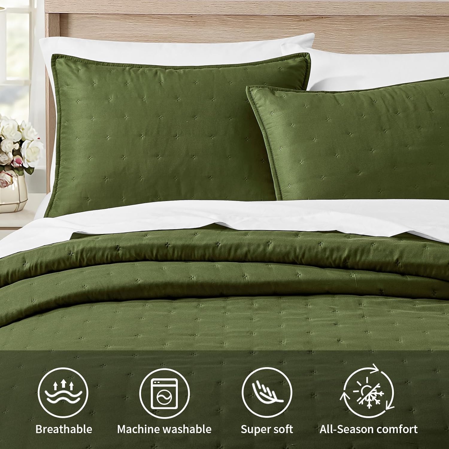 BOURINA Ultrasonic Quilt Set 3-Piece Dark Green