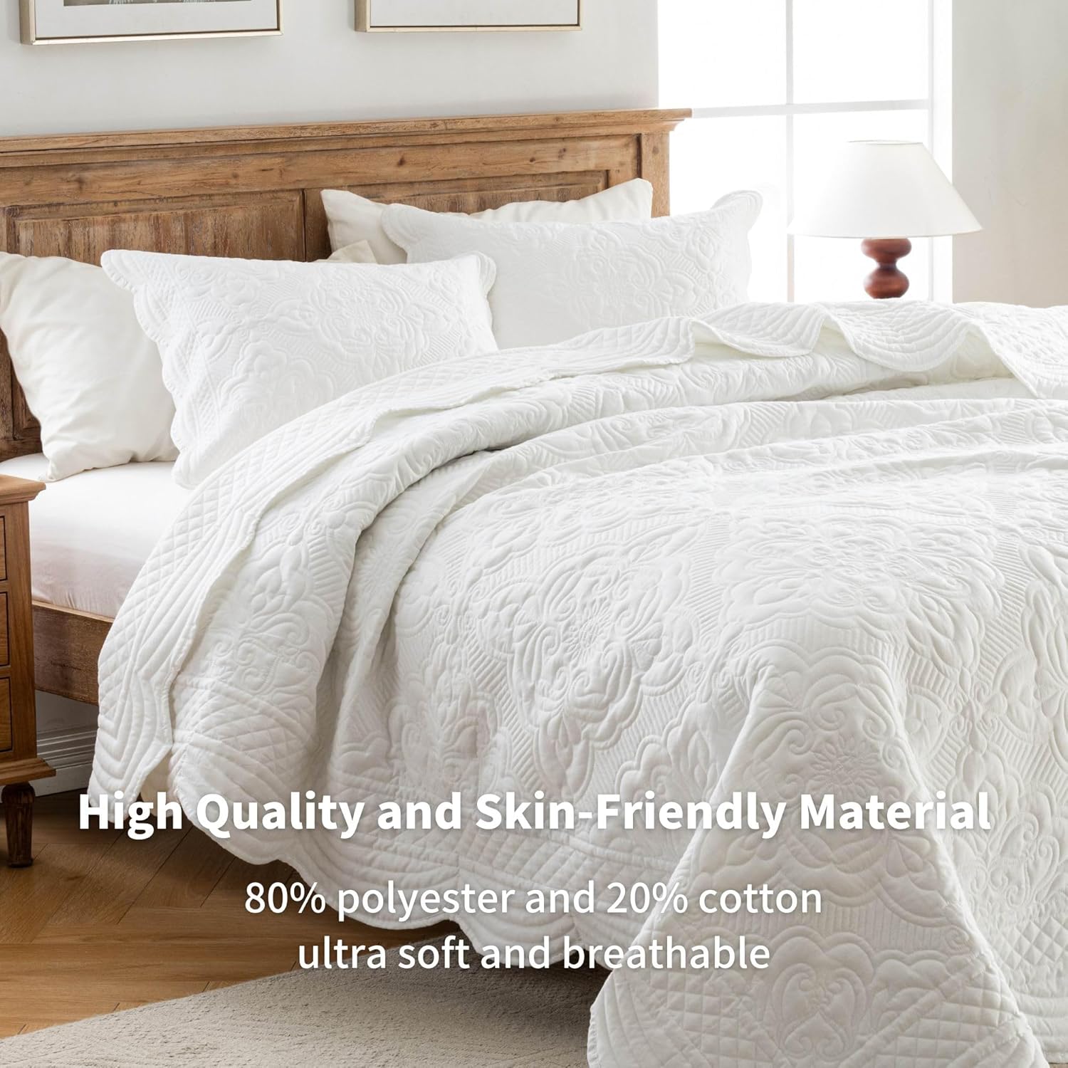 Meadow Park Ivory Embroidered Quilt Set King Size - 3 Pieces
