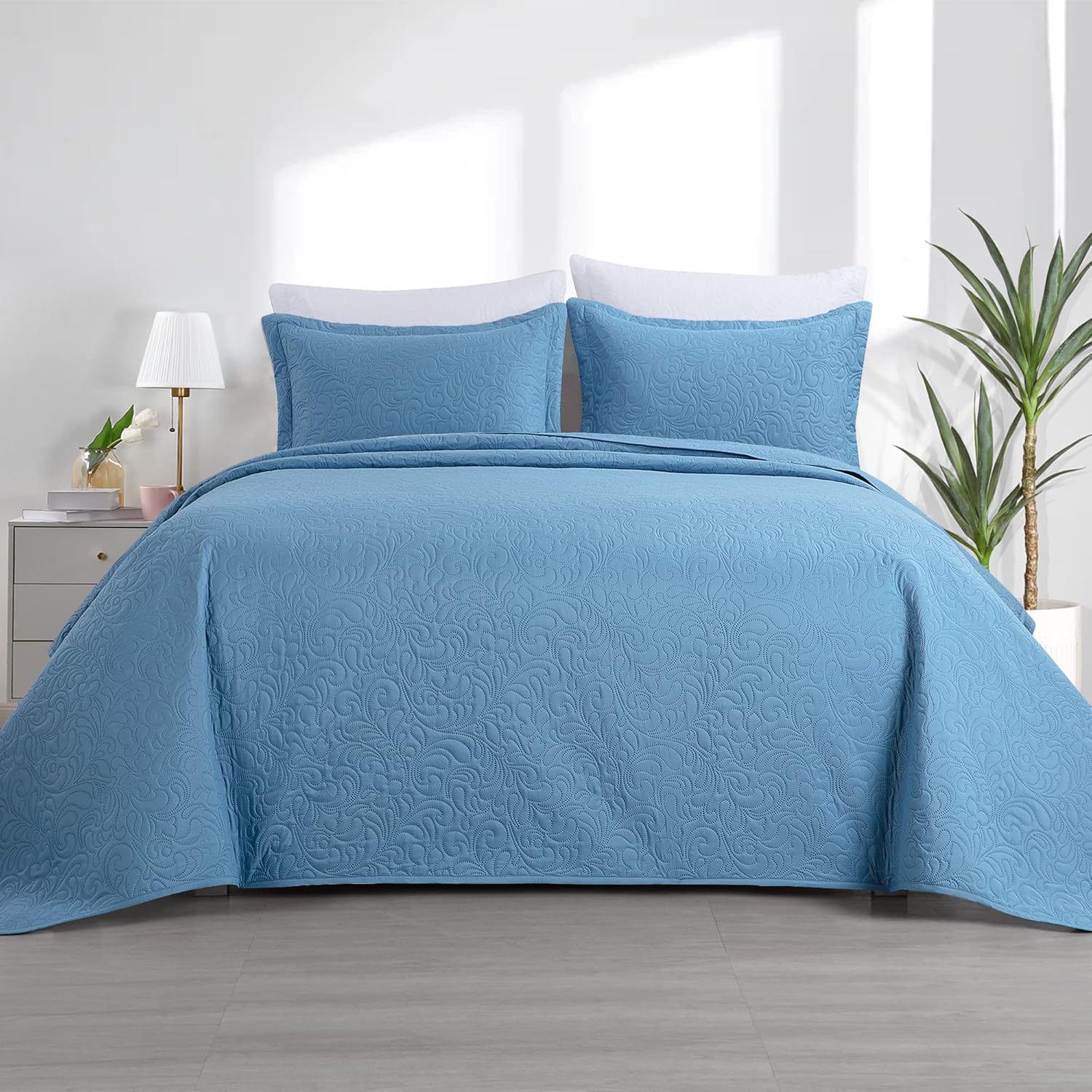 HOMBYS Alaska King 132x120 Bedspread Set Blue