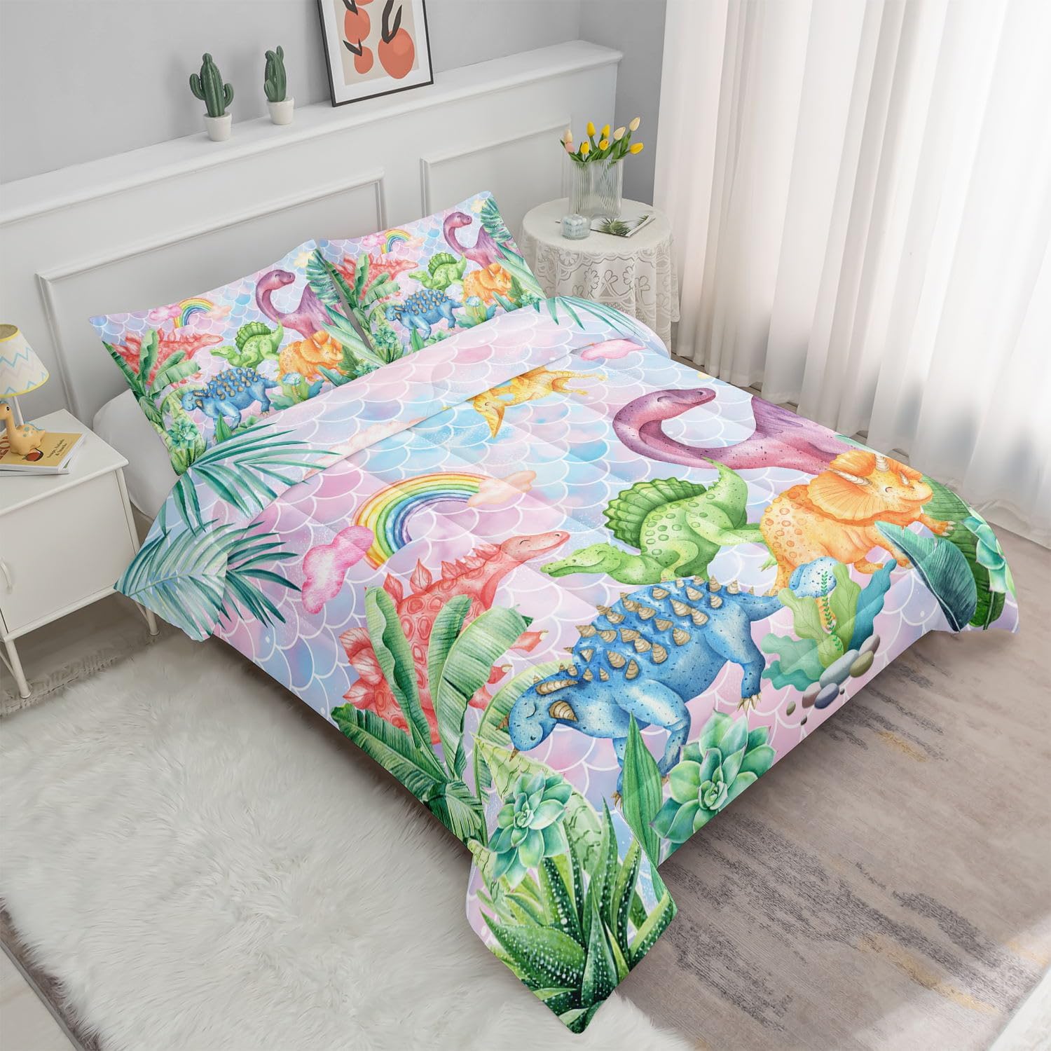 Dinosaur Rainbow Comforter Set for Kids 1