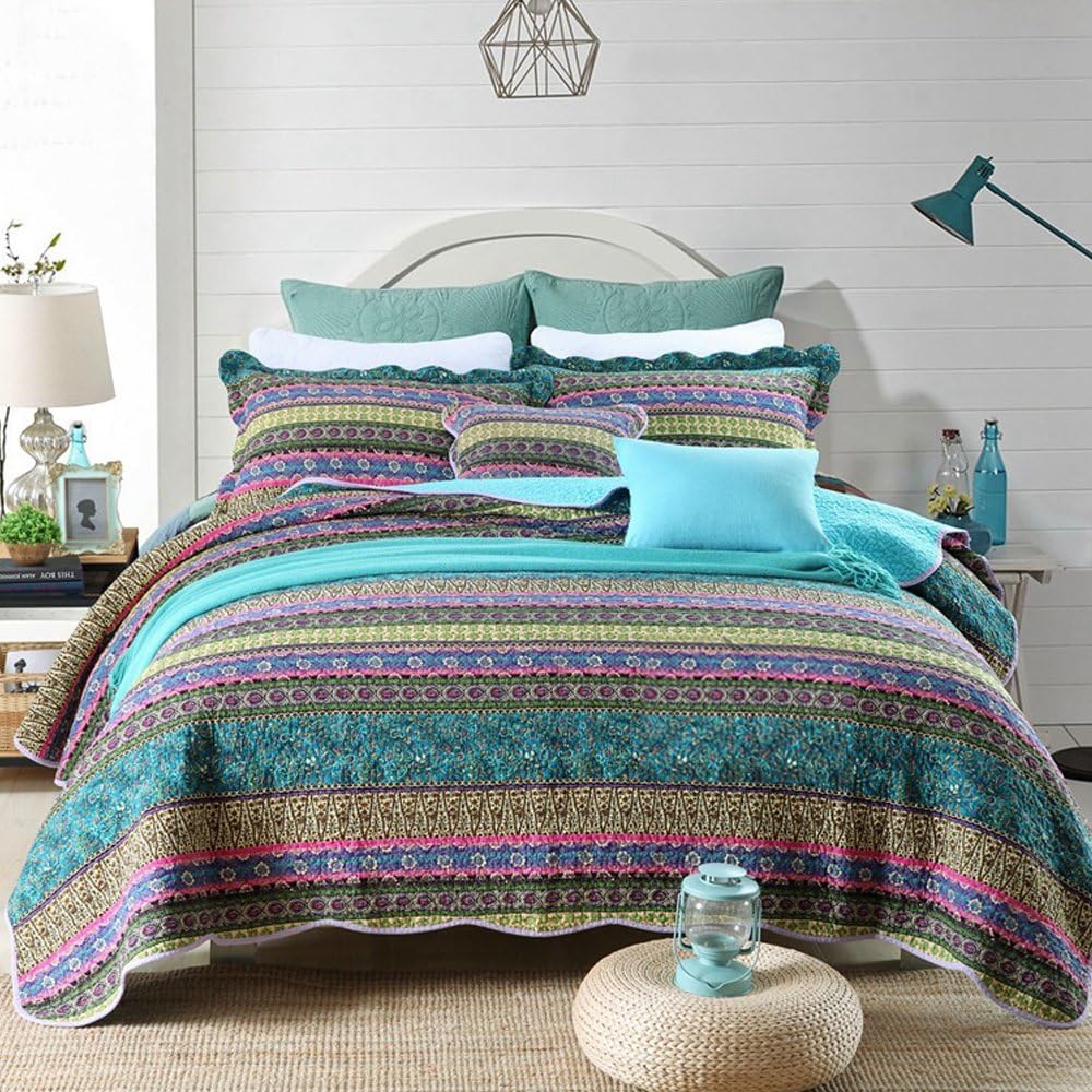 NEWLAKE Striped Jacquard Cotton Quilt Set Queen Size 1