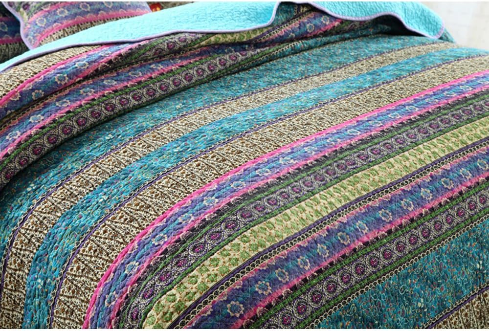 NEWLAKE Striped Jacquard Cotton Quilt Set Queen Size 1