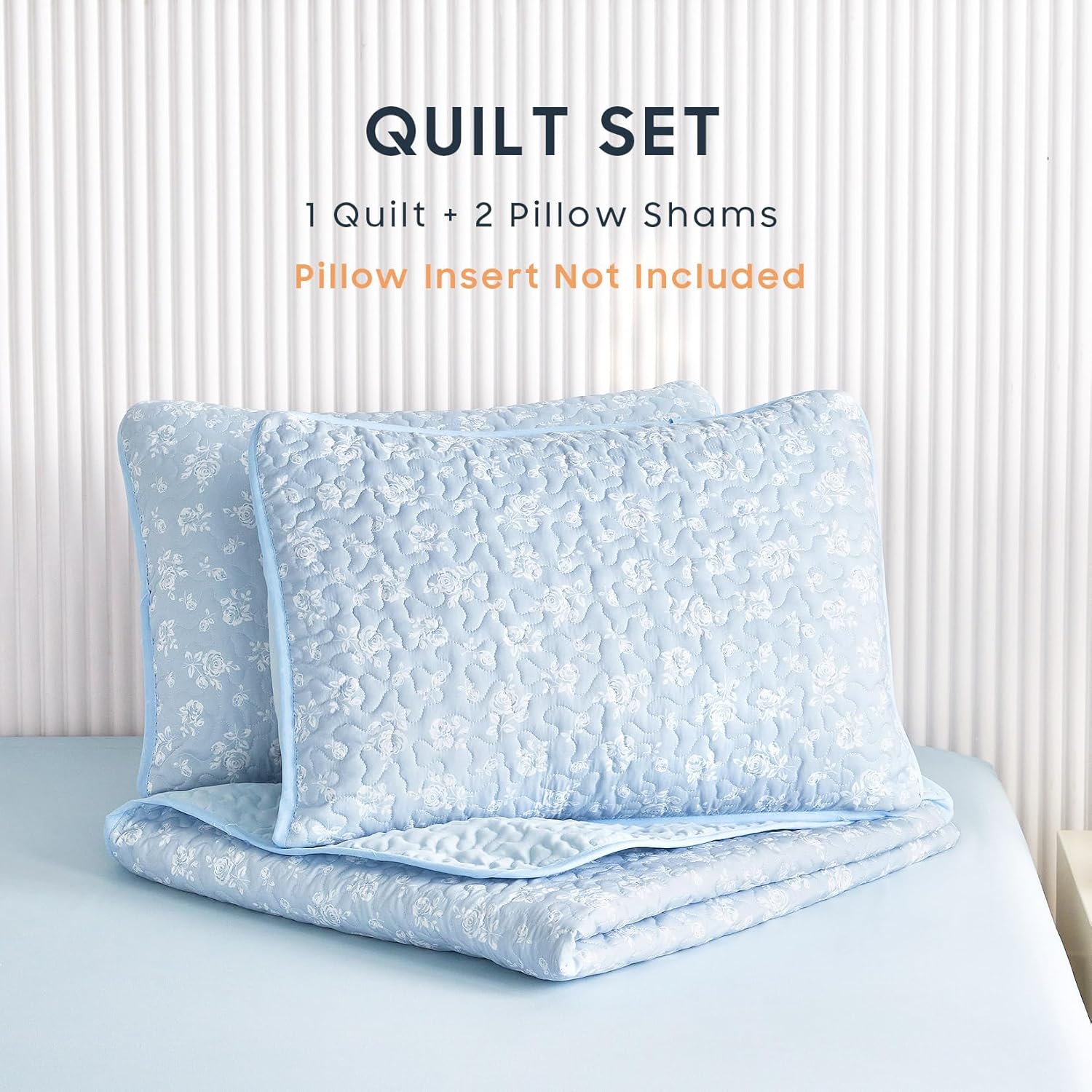 Wake In Cloud Floral Quilt Set Light Blue QueenFull