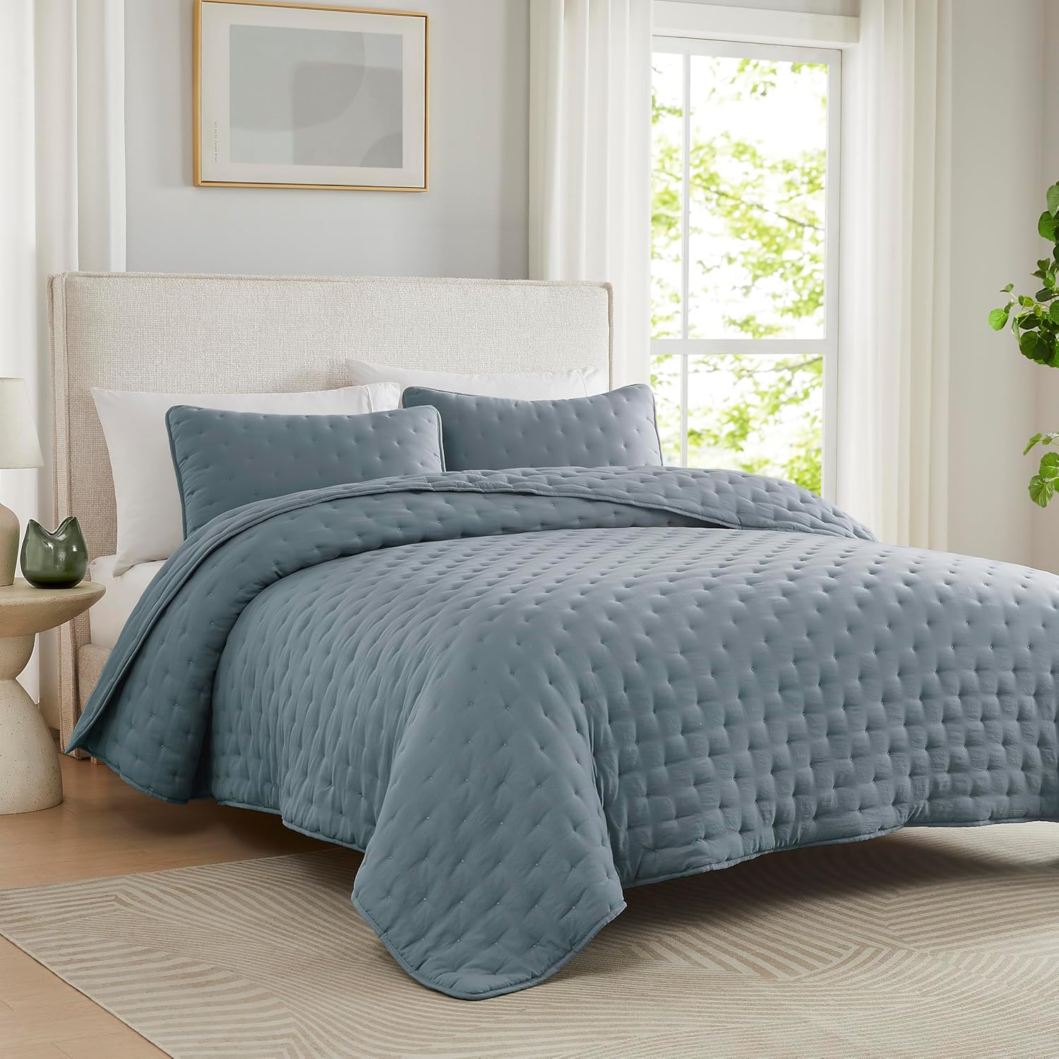 WDCOZY Blue Cloud Quilt Queen Set with Pillow Shams