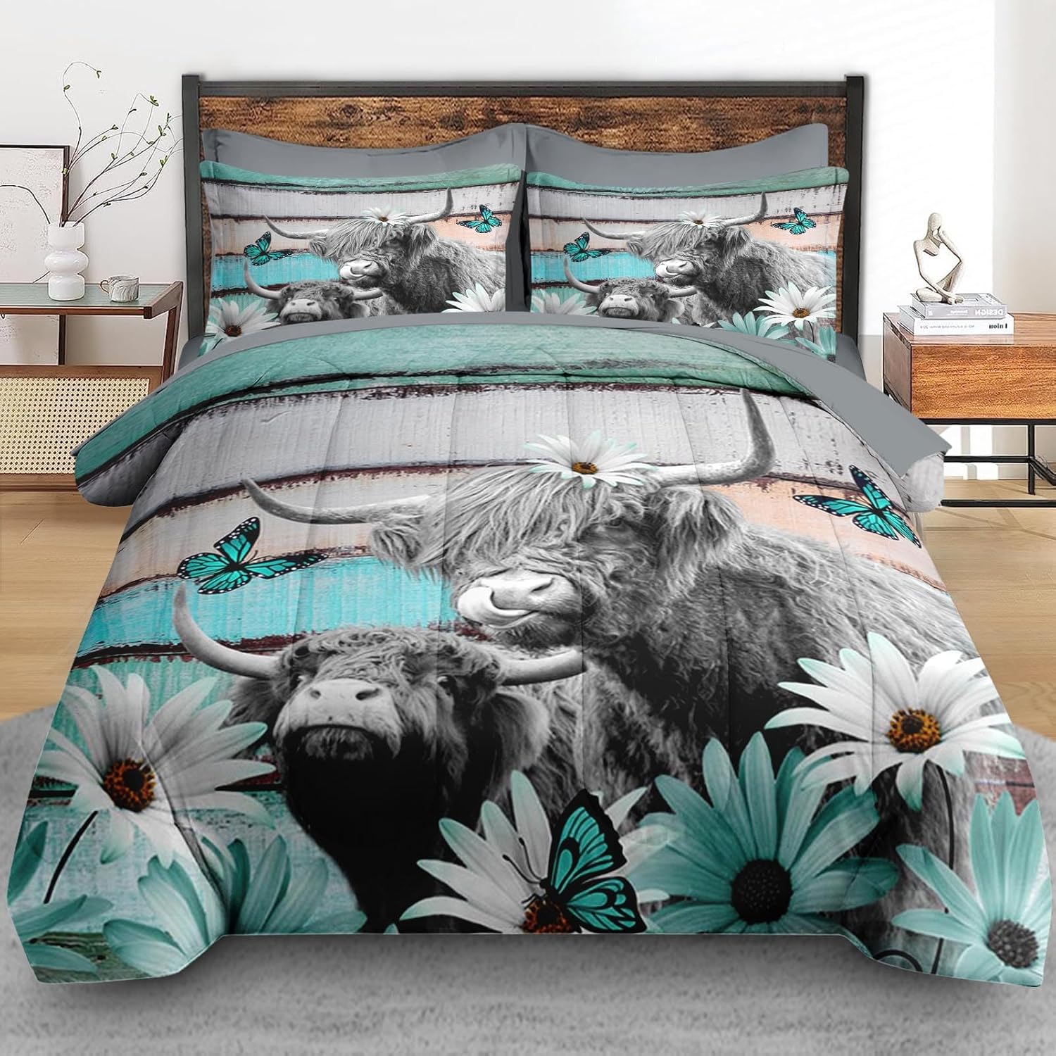 Pamnest Comforter Set King Size with Daisy Pattern
