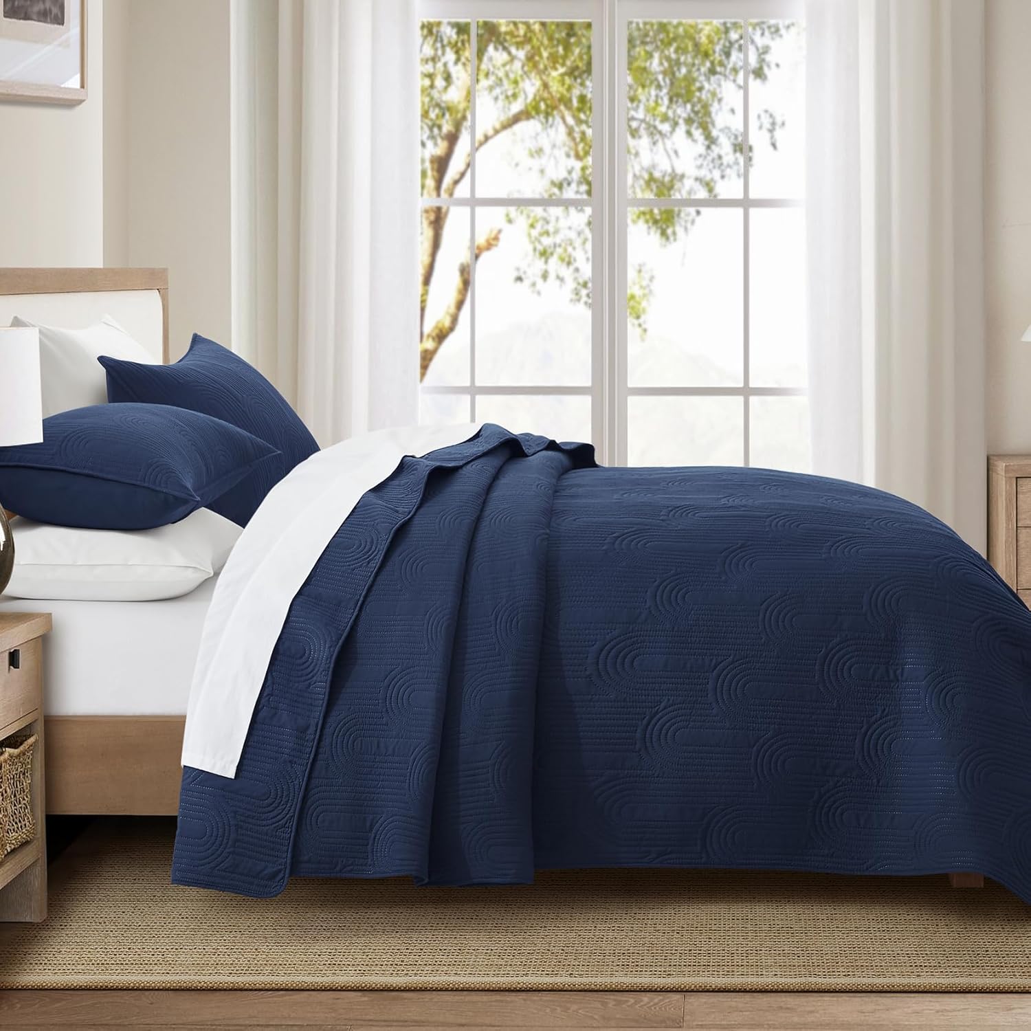 Lavsiry Queen Quilt with Pillow Shams - Navy 90x96